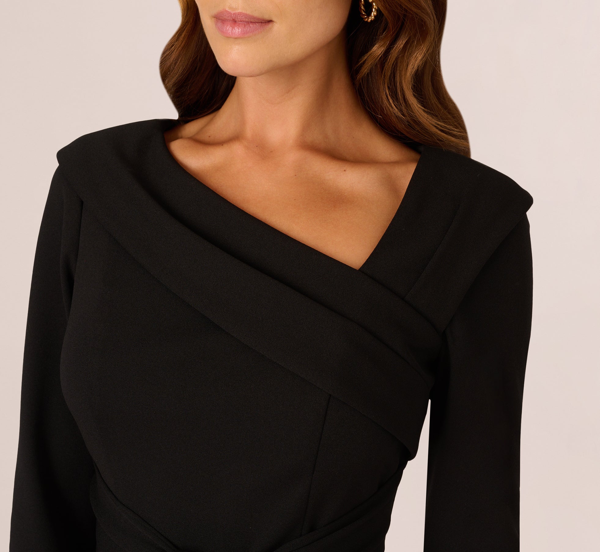 Elegant Black Knit Crepe Tie Front Sheath Dress for Women - Perfect for Office, Cocktail Parties & Date Nights