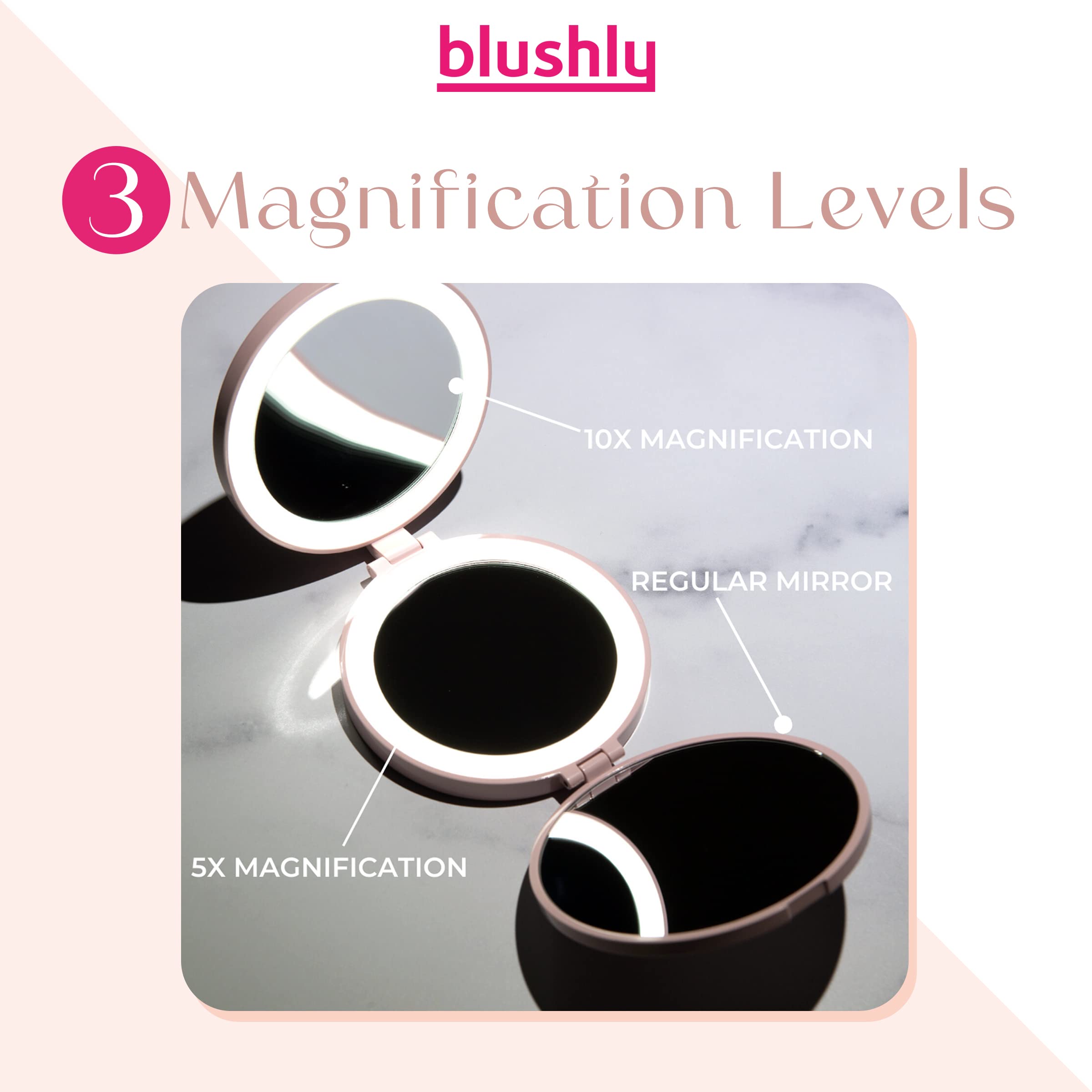 3-in-1 Trifold Lighted Makeup Mirror with 1X/5X/10X Magnification - 24 Dimmable LED Vanity Mirror for Precise Makeup Application - Portable Travel & Back to School Essential - Distortion-Free, 3.8 x 3.8 Inches, 1-Inch Thick - Perfect for Home, Dorm, Salon & On-the-Go Touchups