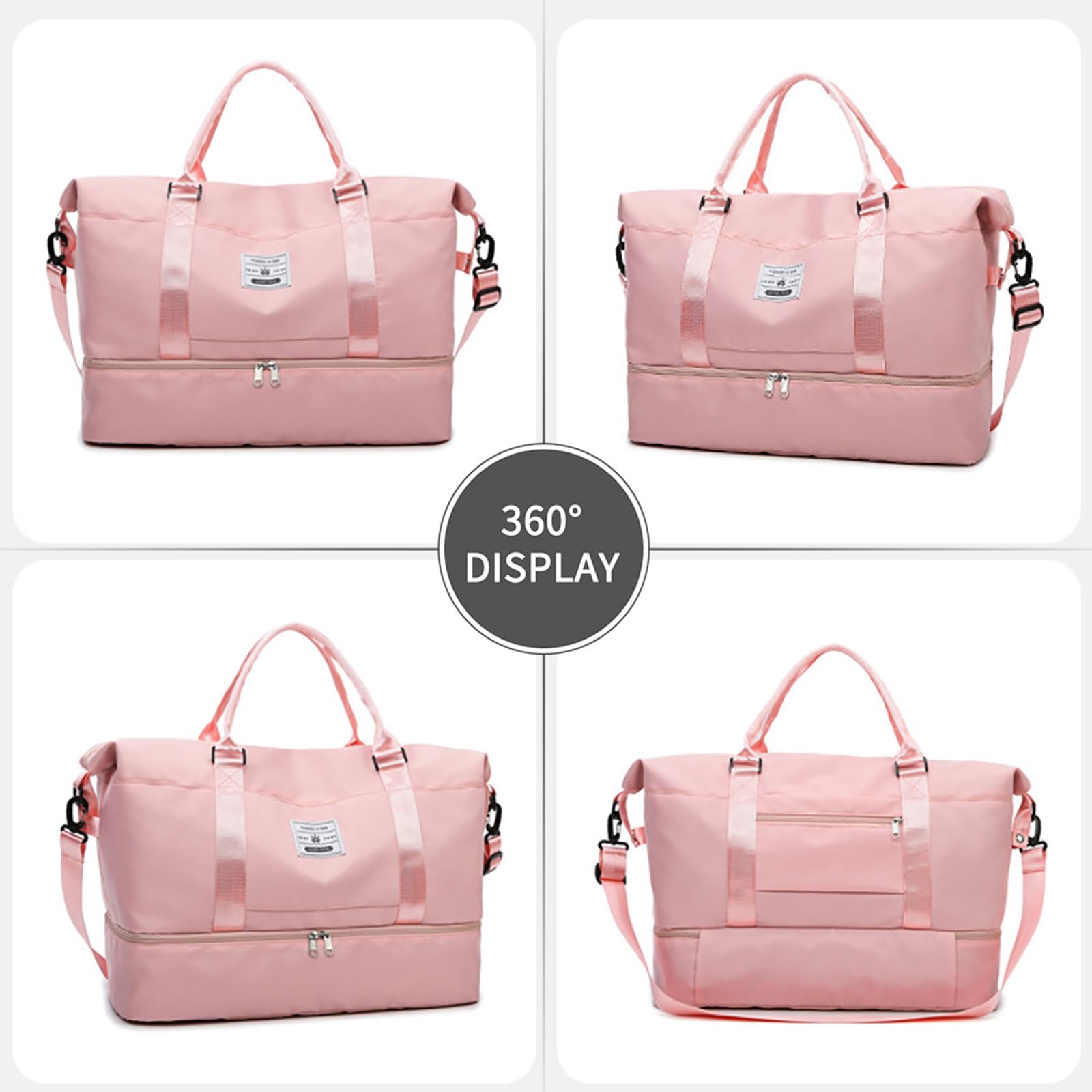 **Valleycomfy Large Travel Duffel Bag with Shoes Compartment & Toiletry Bag - Pink Weekender Overnight Bag for Gym, Beach, Camping & Business Trips**