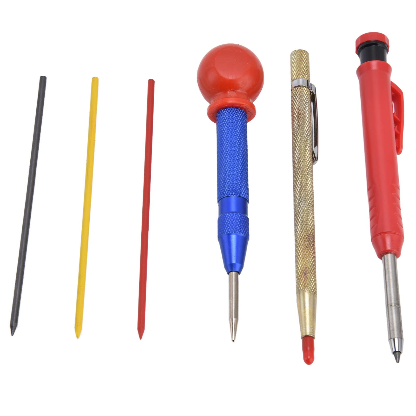 Portable Non-Slip Center Punch Marking Pen with Graphite Crayon Refills - Easy Operation for Woodworking, Metalworking & DIY Projects | Perfect for Precision Marking on Wood, Metal & Plastic Surfaces