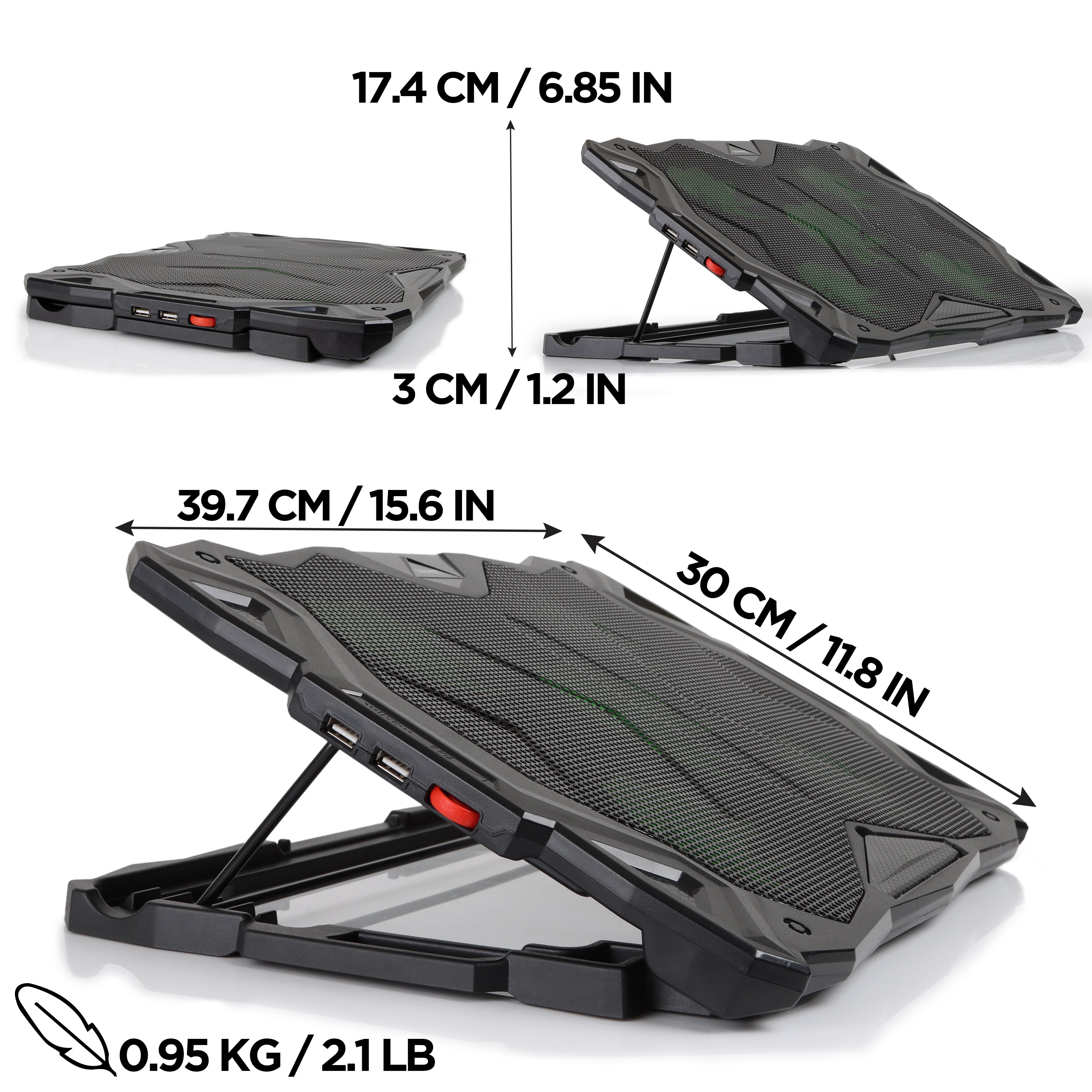 Duronic LC1 Laptop Cooling Pad with 5 Quiet Fans - Adjustable Ergonomic Stand, LED Lights for Gaming, Work & Study - Lightweight Cooling Solution for MacBook, Dell, HP & More Laptops (Home Office & Gaming Setup)