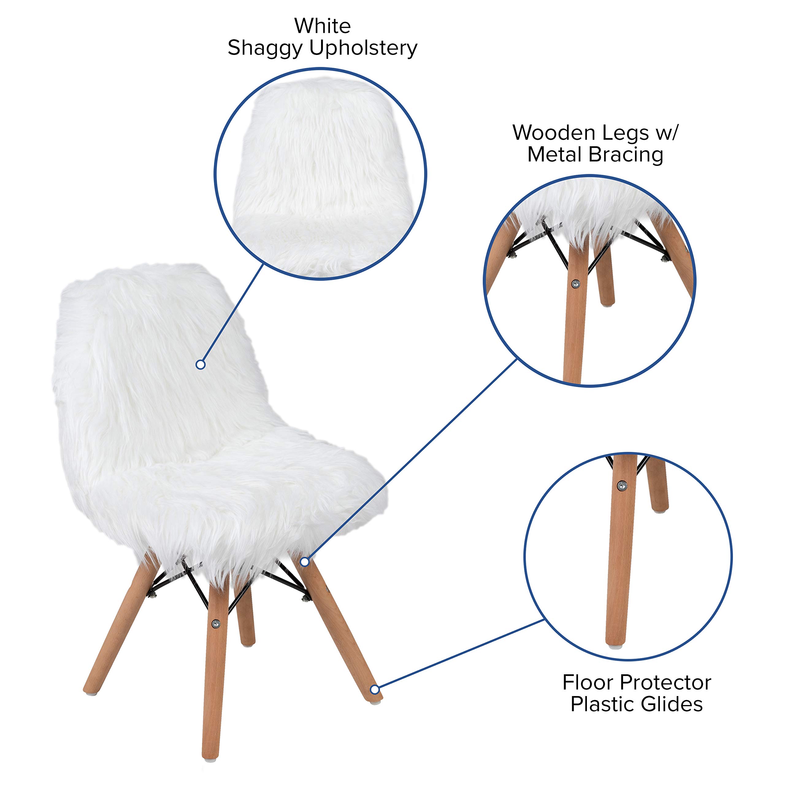 Kids Chair - White Shaggy Dog Accent Chair - Set of 4 Faux Fur Children's Chairs for Bedroom, Playroom & Nursery - Soft & Cozy Petite Seating for Toddlers