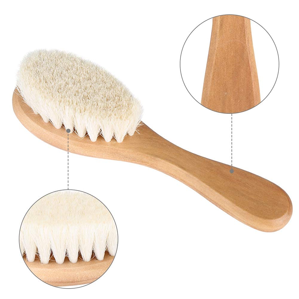 Soft Goat Bristle Baby Hair Brush with Natural Wooden Handle - Gentle Infant Scalp Massage & Grooming Comb for Newborns & Toddlers - Perfect for Daily Hair Care & Relaxing Bedtime Routine