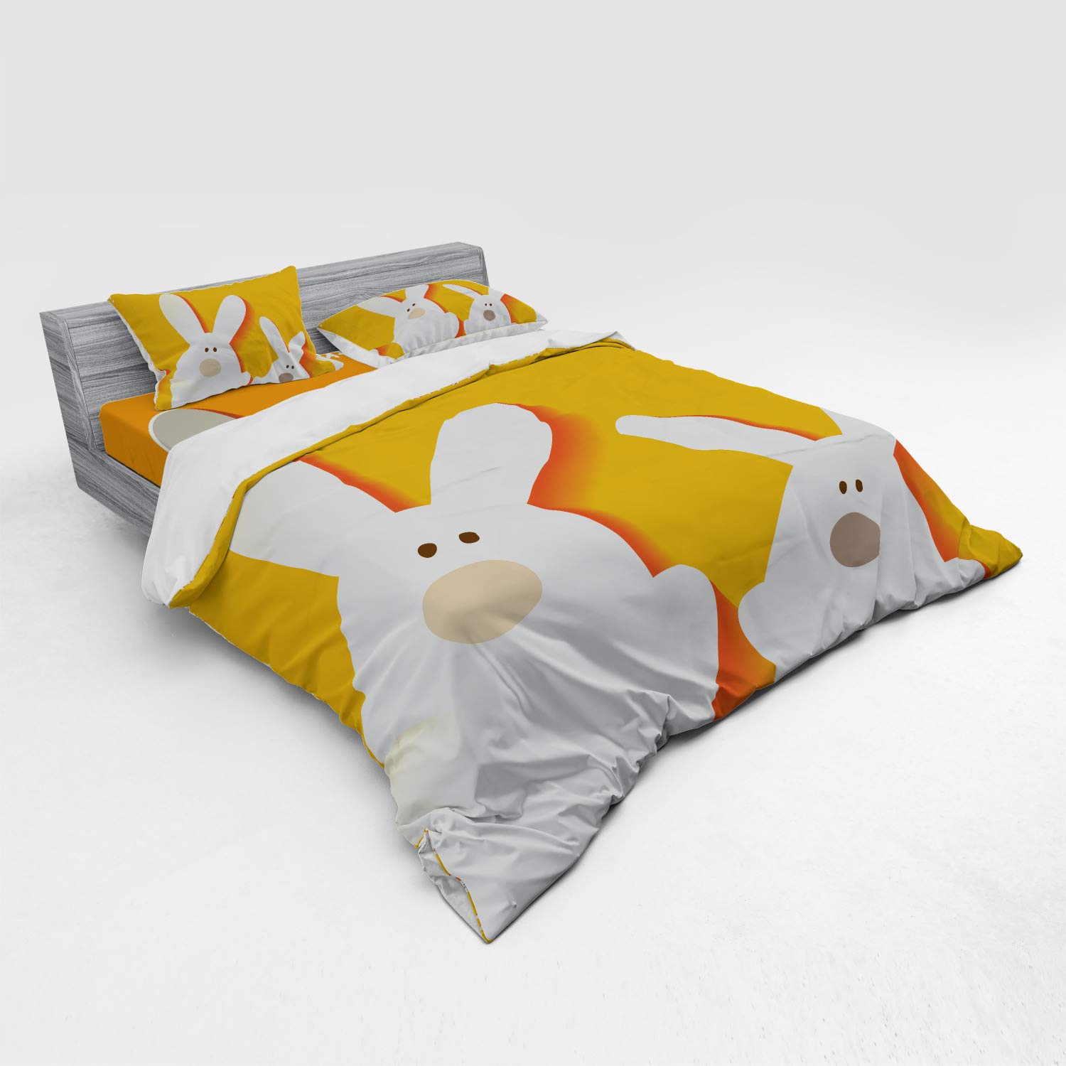 Ambesonne Easter Duvet Cover Set - Happy Easter Bunnies Abstract Animal Design, 4-Piece Bedding Set with Shams & Fitted Sheet, King Size, Orange Coconut Brown - Perfect for Spring Decor, Holiday Bedroom Makeover & Cozy Seasonal Home Styling