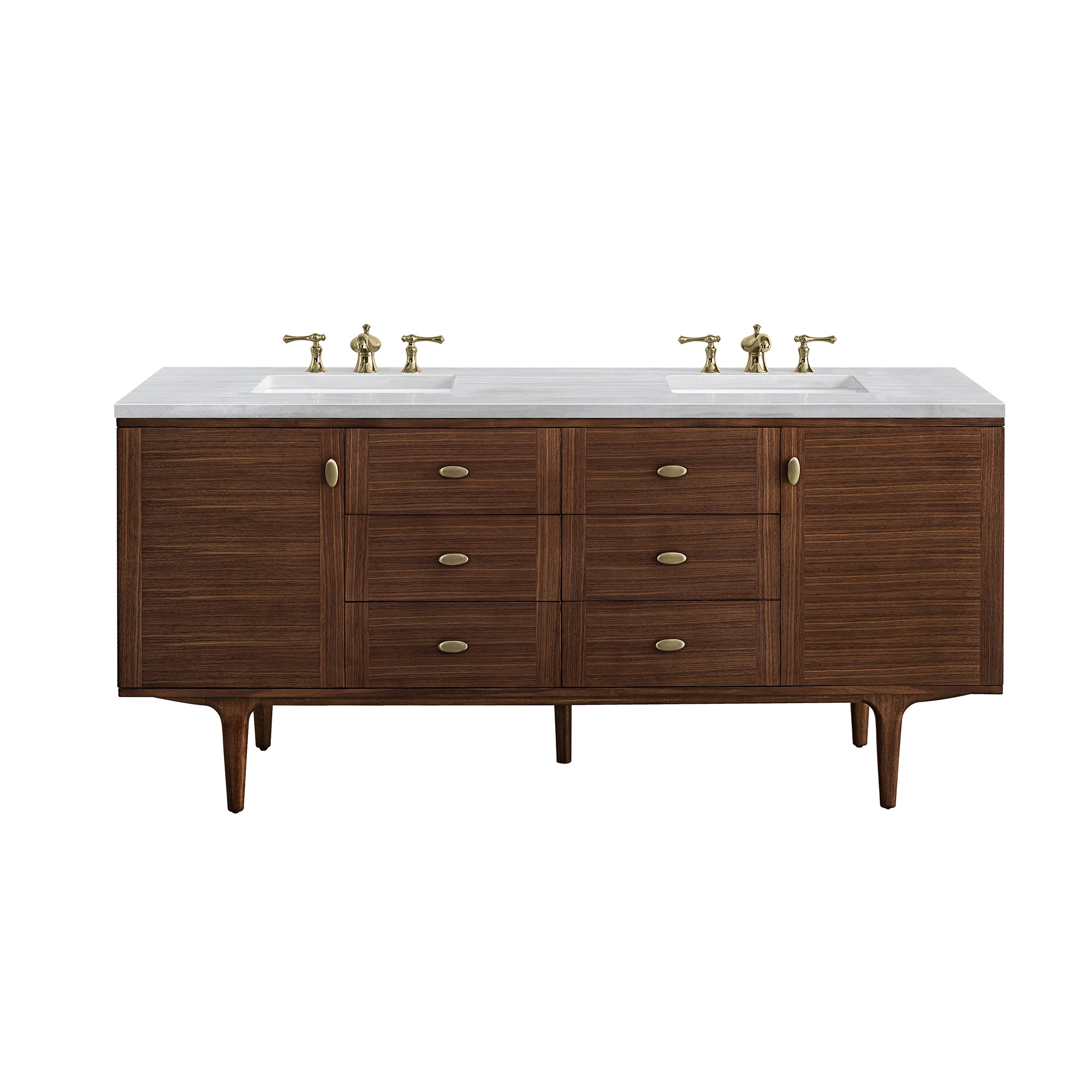 Amberly 72 Inch Double Vanity with 3CM Arctic Fall Top - Mid Century Modern Walnut Bathroom Vanity for Master Bath & Guest Bathroom