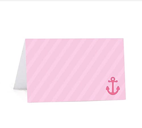 Andaz Press Pink Nautical Baby Shower Printable Place Cards - 20-Pack Sailboat Ocean Sea Anchor Themed Table Tents - Perfect for Baby Shower Decorations, Dessert Table Cards & Food Station Signage