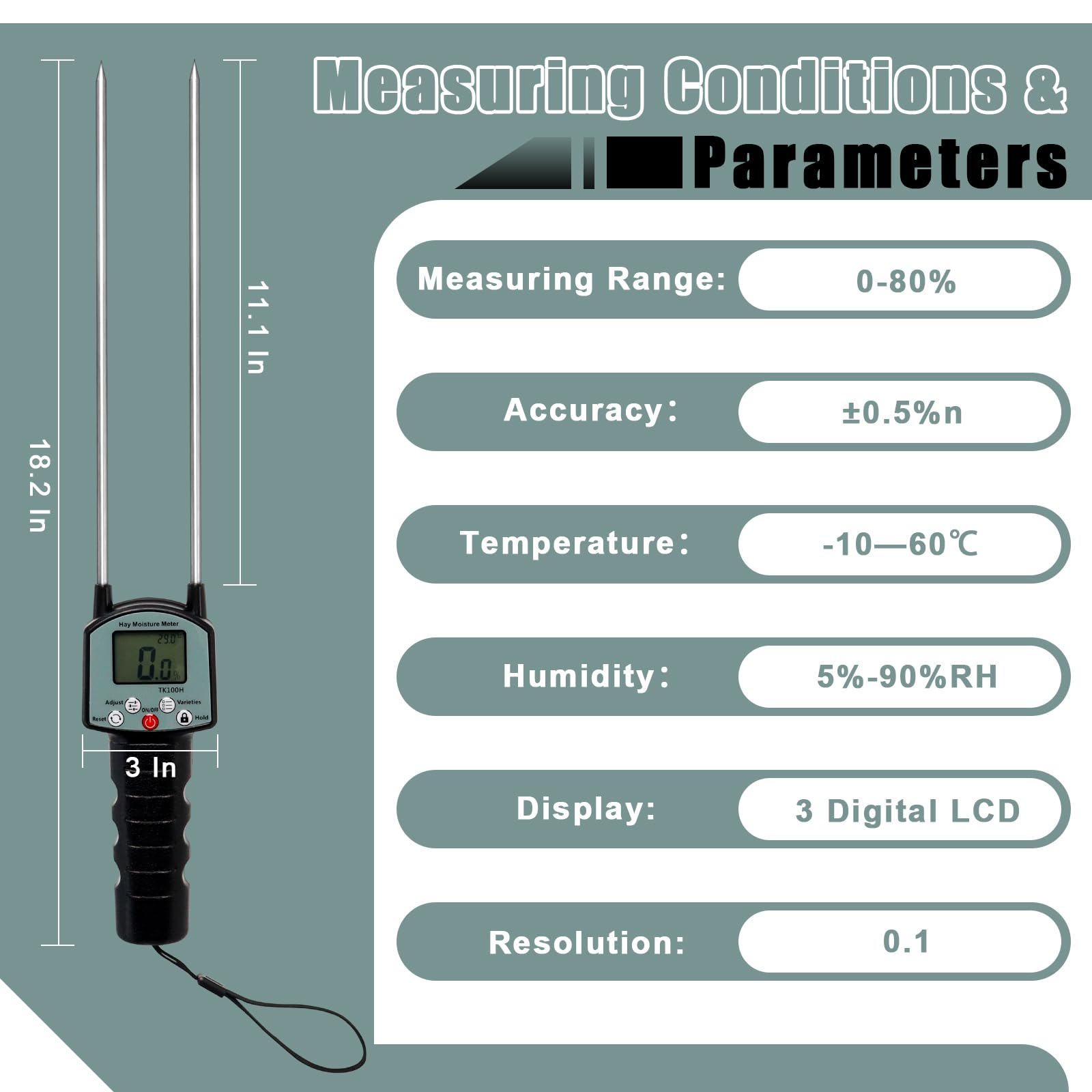 Upgrade TK100H Portable Hay Moisture Tester with Probe & Carrying Bag - Digital Forage Moisture Meter for Hay, Leymus Chinensis, Pennisetum Hydridum | Perfect for Farm, Ranch & Agriculture Use