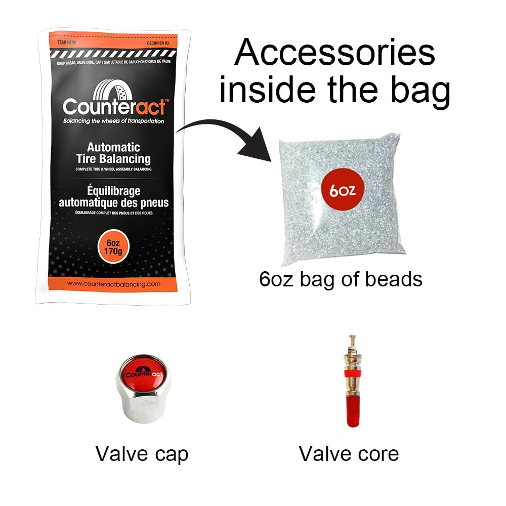 Counteract 6OZ-B12 Centrifugal Force Tire Balancing Beads for Off-Road Vehicles & Light Trucks - 12 Pack 6oz Bead Bags with Valve Cores & Caps - Reduce Vibration for Smoother Ride on Rough Terrain