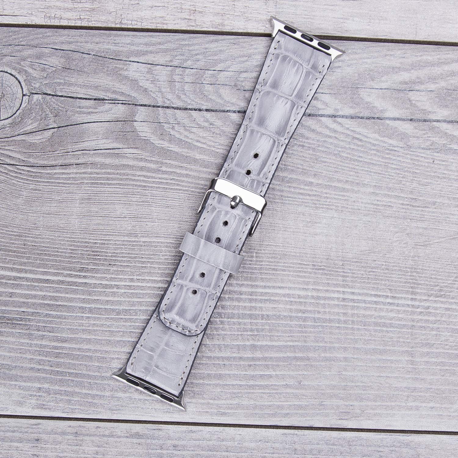 Premium Crocodile Pattern White Leather Band for Apple Watch - Stylish & Durable Replacement Strap for Work, Gym & Everyday Wear