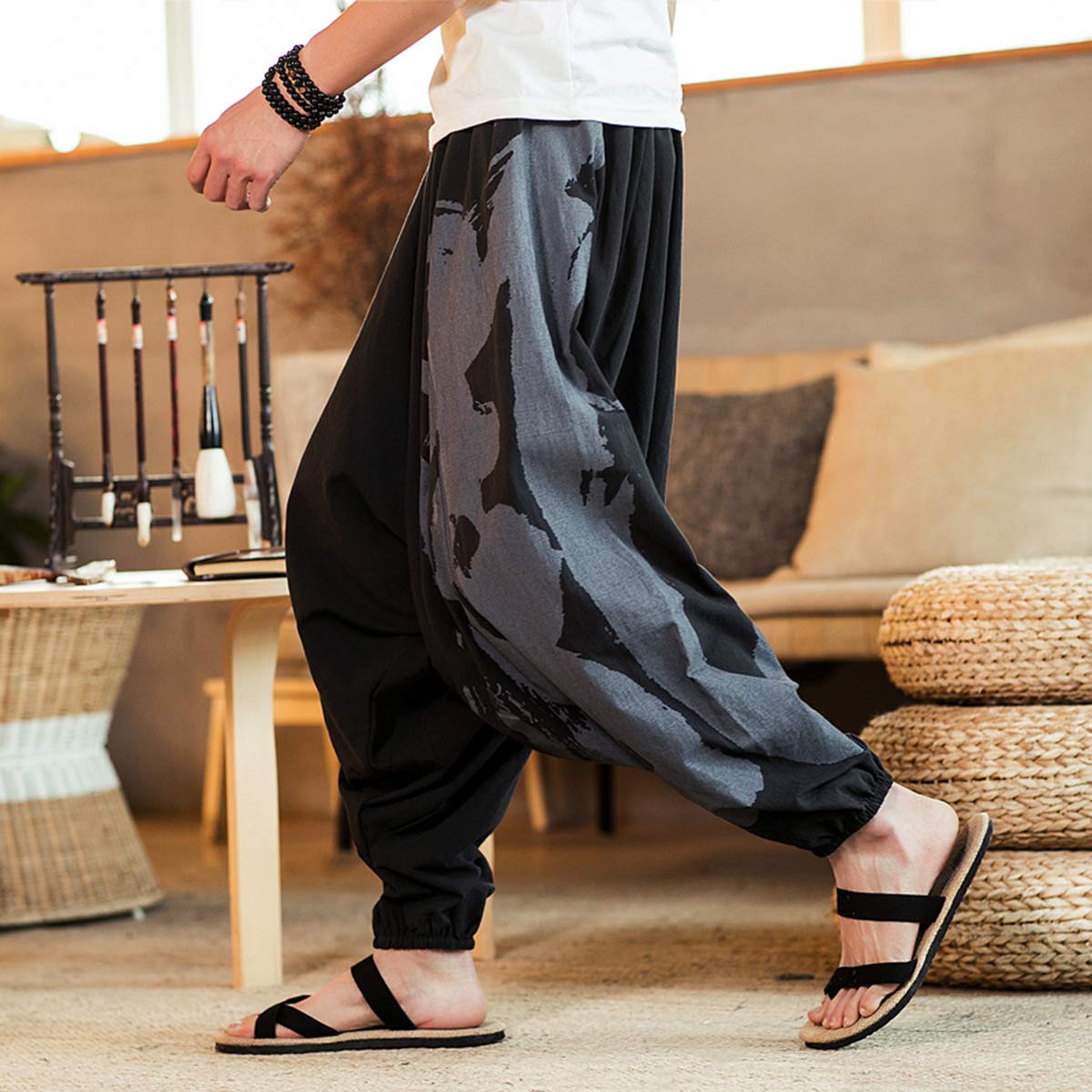 Seidarise Men's Harem Pants - Drop Crotch Lounge Pants, Plus Size Genie Pants & Balloon Yoga Joggers for Men | Comfortable Loungewear for Home, Yoga, Meditation and Streetwear Fashion