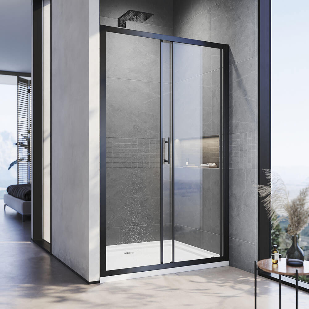 Black Framed 2 Panel Sliding Shower Door - Waterproof Bathroom Glass Screen for Walk-in Showers & Bathtub Enclosures - Easy Installation & Modern Home Upgrade