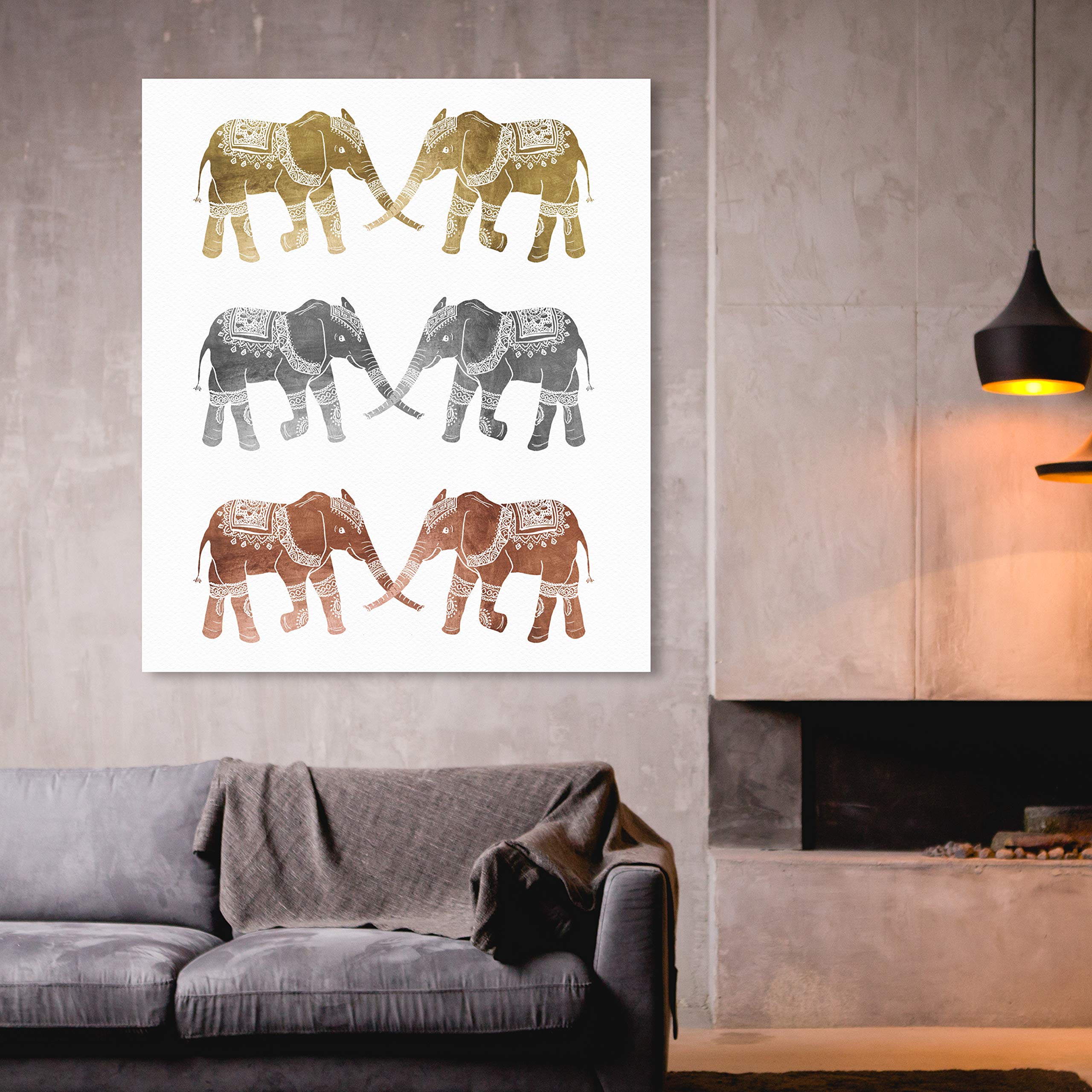 Oliver Gal Artist Co. Elephant World Canvas Wall Art - 36x45 Inch Gold & Gray Animal Print for Living Room, Bedroom, Office Décor