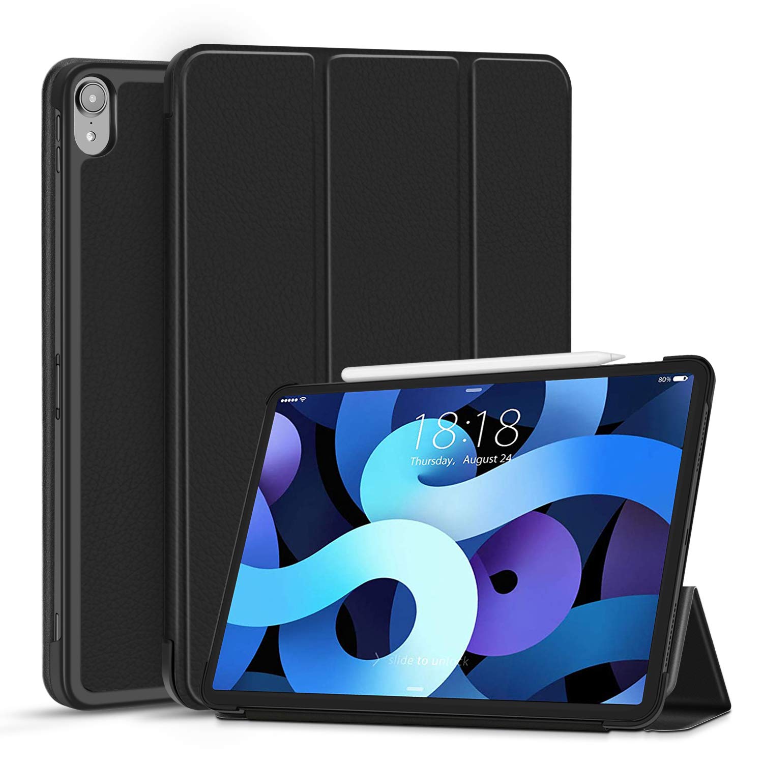 Premium TNP Case for iPad Air 5th Gen (2022) & iPad Air 4th Gen (2020) - 10.9 Inch Slim Protective Cover with Trifold Stand, Apple Pencil 2nd Gen Charging & Folio Sleeve - Black - Perfect for Work, School & Travel