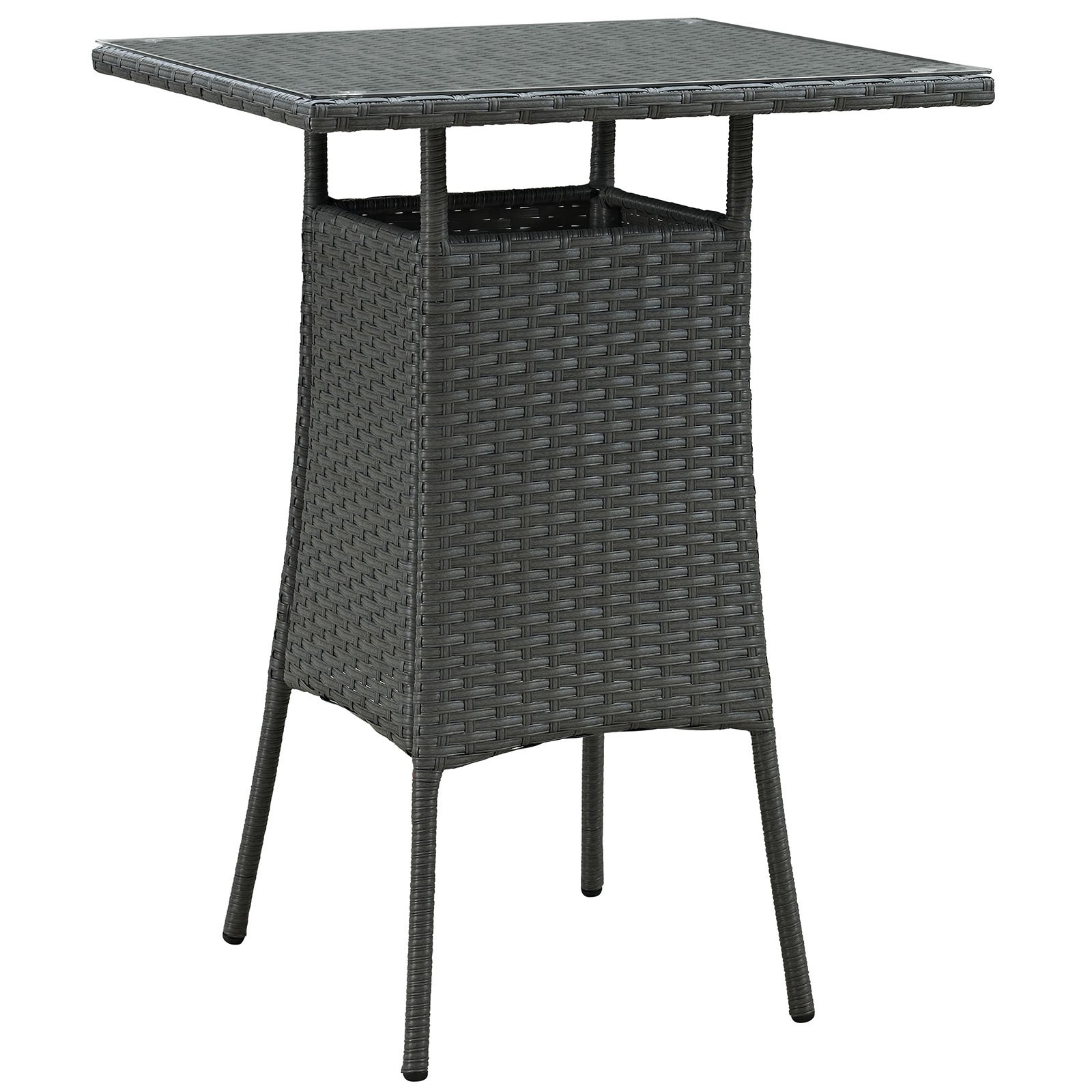 Modern Outdoor Patio Balcony Garden Bar Table - Square Dark Grey Glass Rattan Wicker Design for Stylish Entertaining