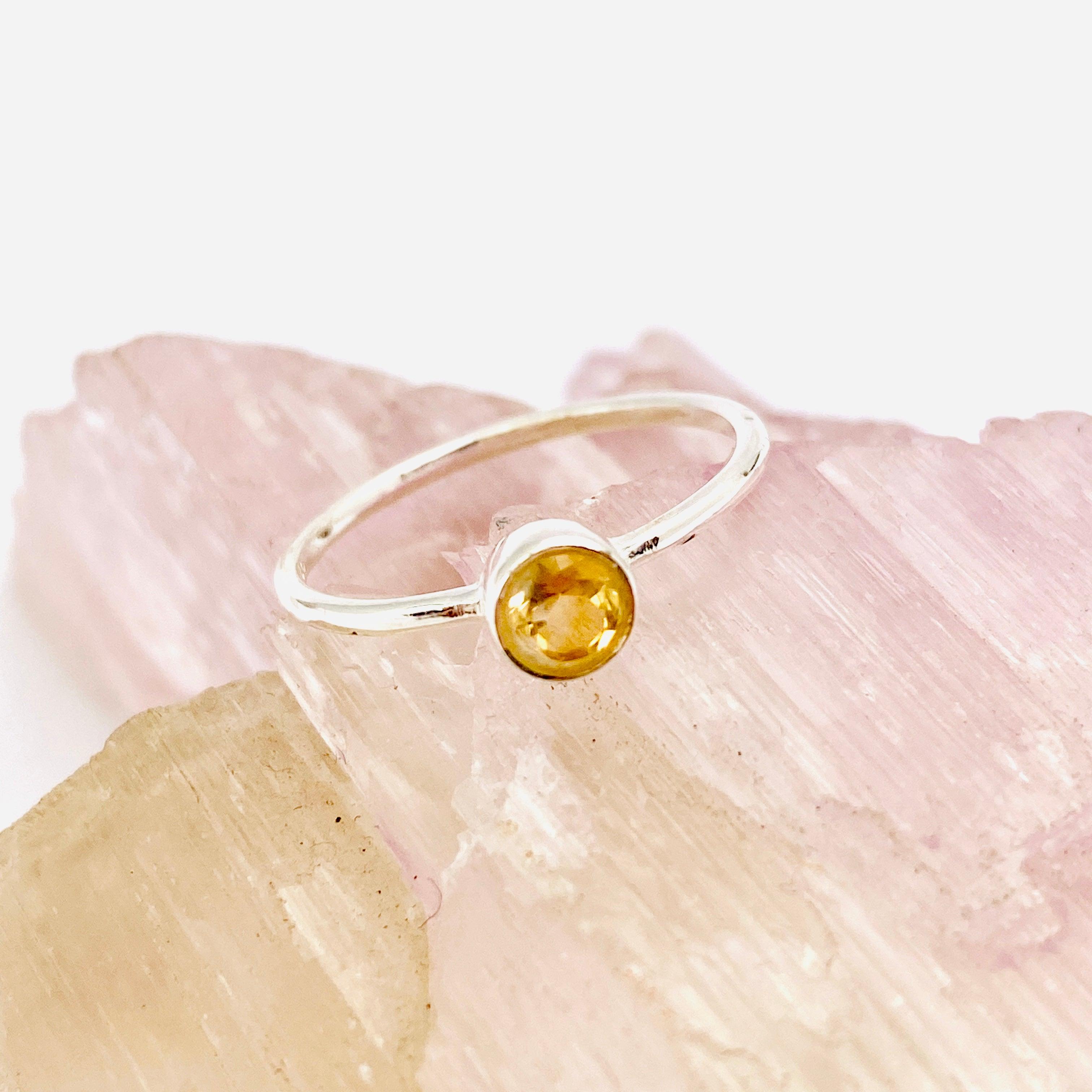 Natural Citrine Round Faceted 925 Sterling Silver Band Ring for Women - Elegant Gemstone Jewelry Gift for Birthday, Anniversary & Everyday Wear