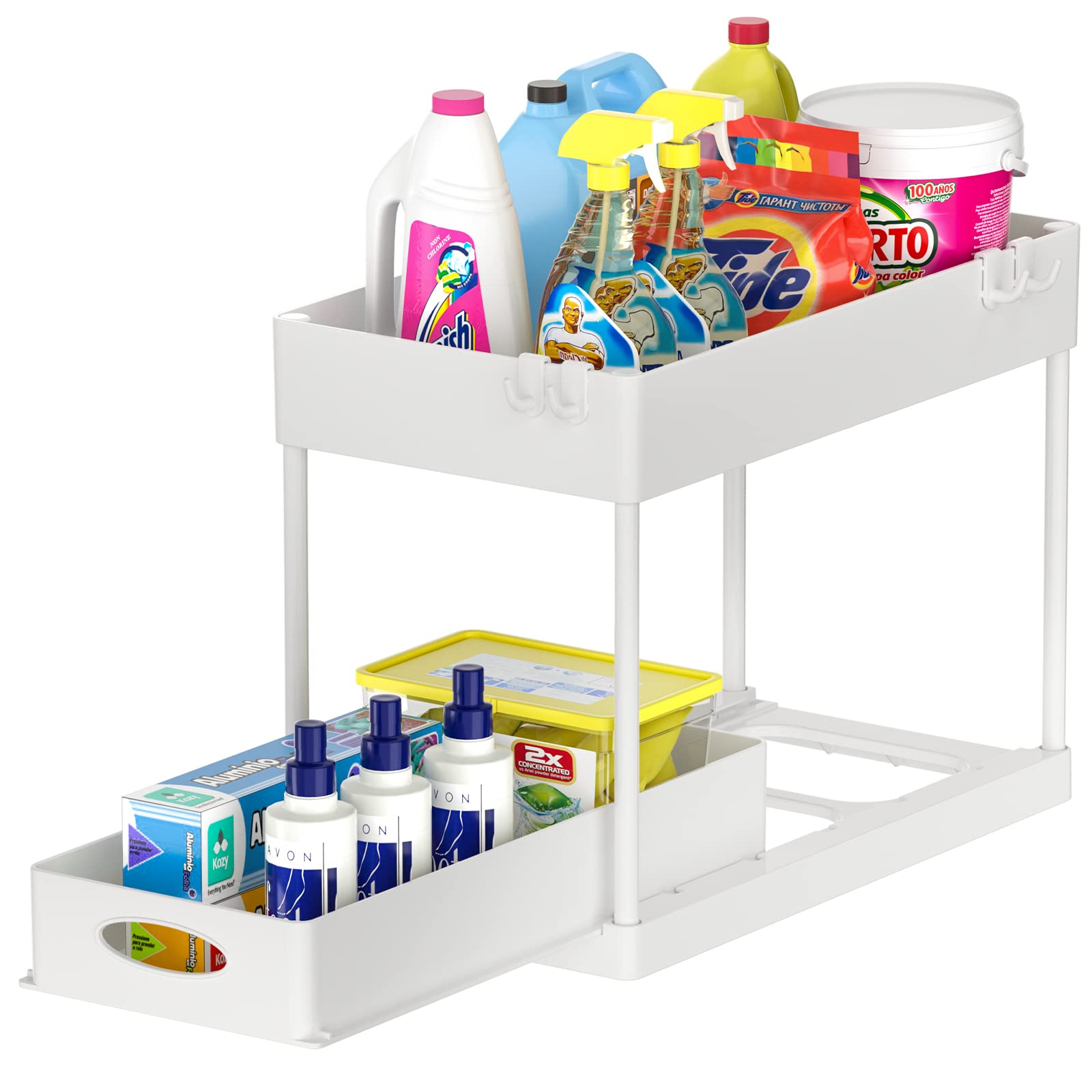 Appolab 2-Tier Under Sink Organizer with Sliding Drawer - Space Saving Cabinet Storage Basket for Bathroom & Kitchen - Perfect for Organizing Cleaning Supplies, Cosmetics & Kitchen Utensils