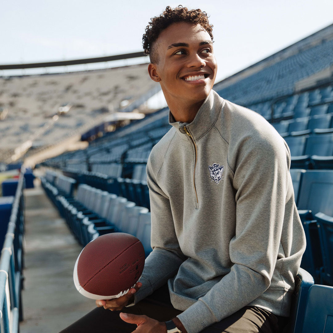 BYU Men's Oxford Zip Up Hoodie - Heather Grey | Casual & Comfortable Pullover for College, Streetwear & Everyday Wear