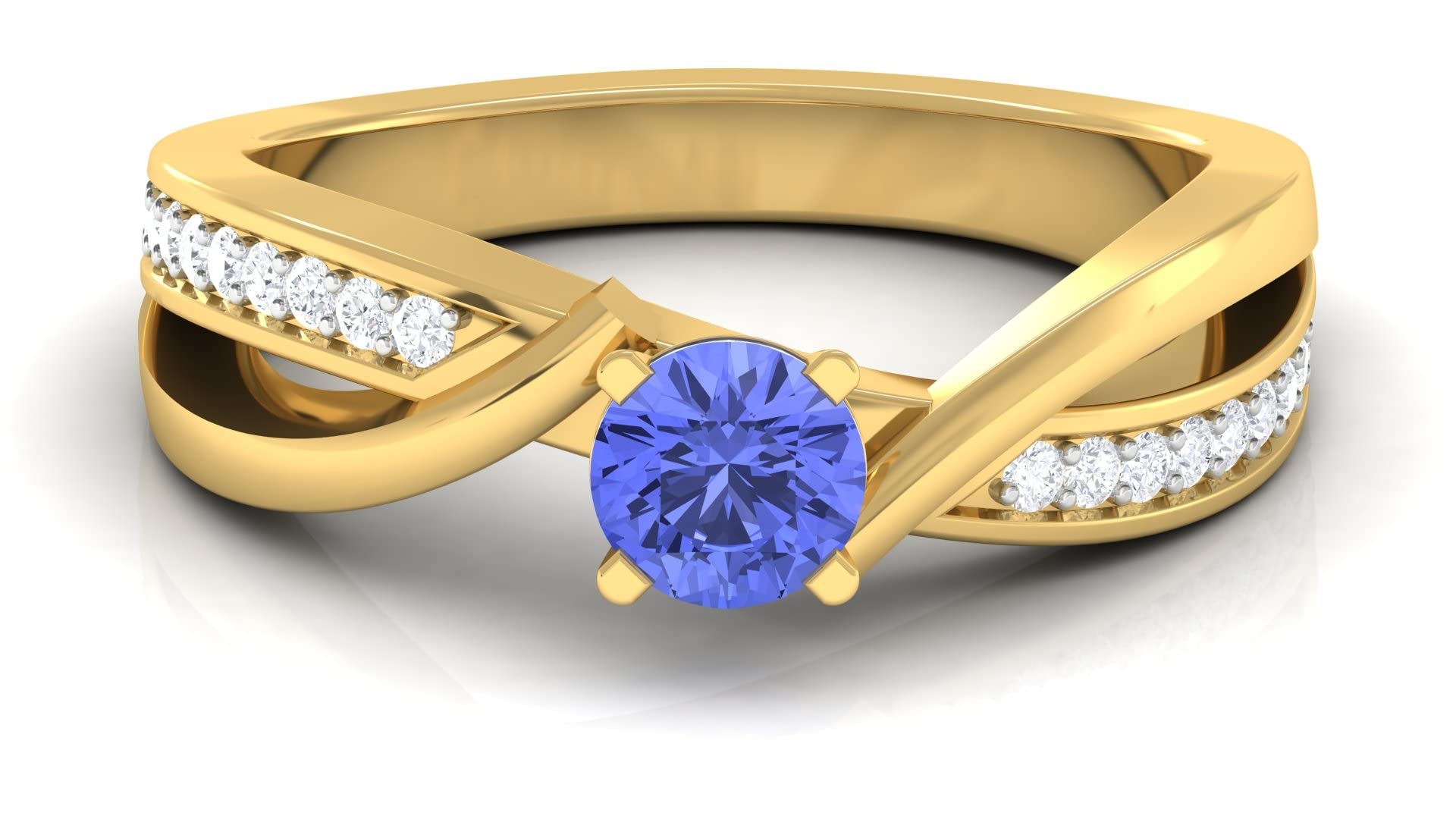 3/4 CT Round Cut Natural Tanzanite and Diamond Solitaire Ring in 14K Solid Gold, December Birthstone Infinity Band with Diamond Accents - Perfect for Engagement, Anniversary Gifts & Special Occasions