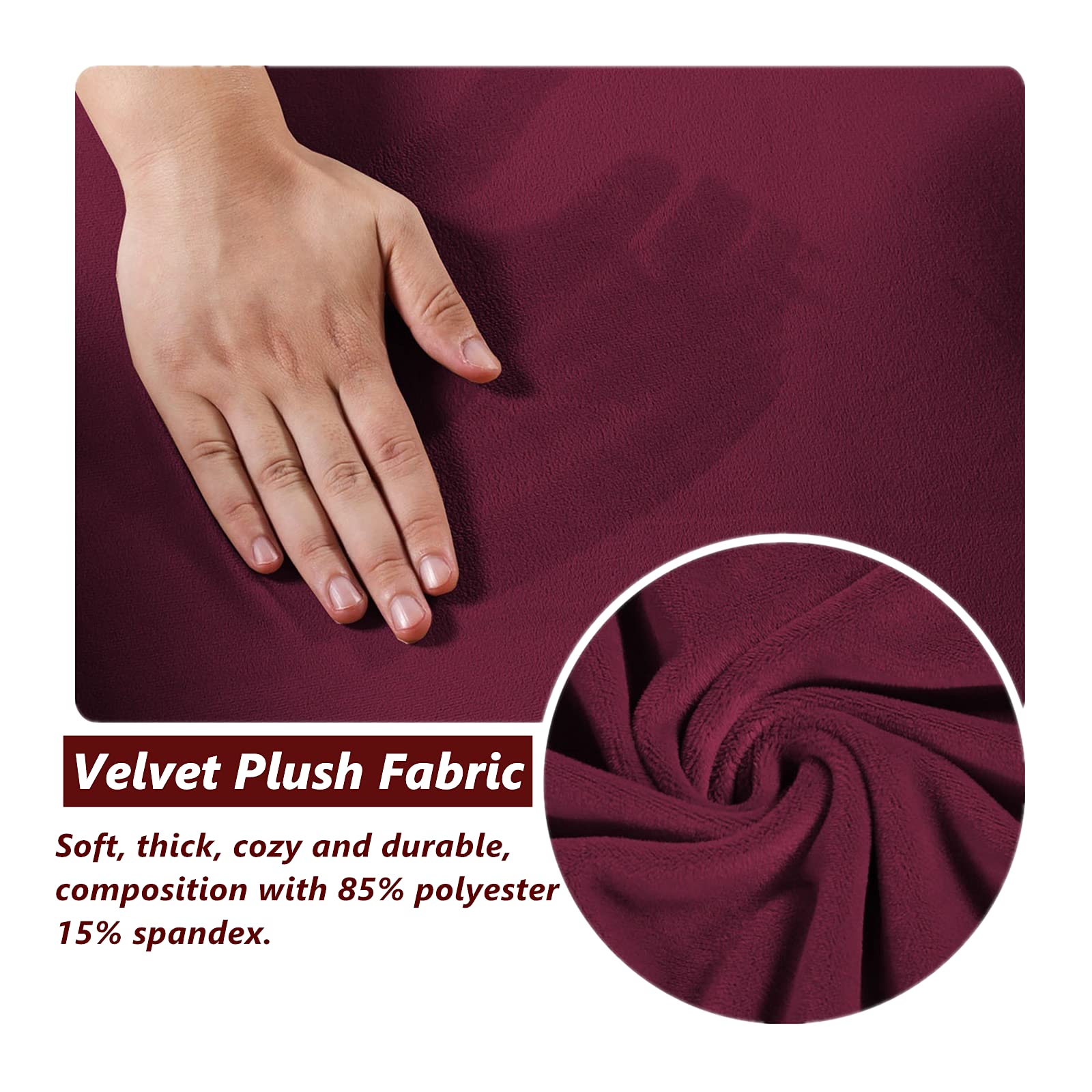 Stretch Velvet Ottoman Slipcover - Square Footstool Cover with Elastic Bottom for Folding Storage Ottoman - Burgundy - Perfect for Living Room, Bedroom & Home Decor