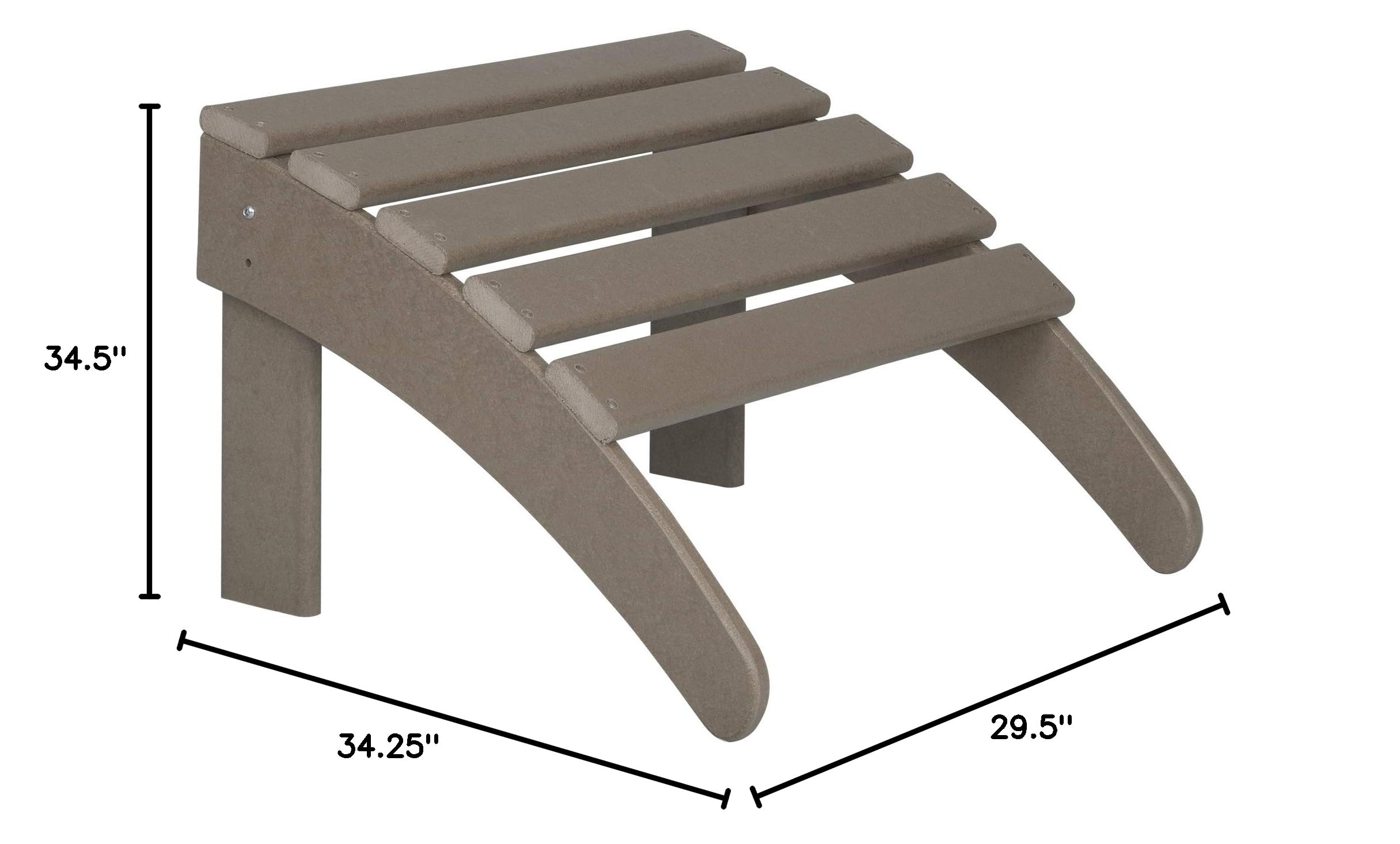WO Home Furniture 2-Piece Adirondack Chair and Ottoman Set - Classic Outdoor Patio Furniture in Weathered Wood Finish - Perfect for Backyard, Garden, Deck and Poolside Relaxation