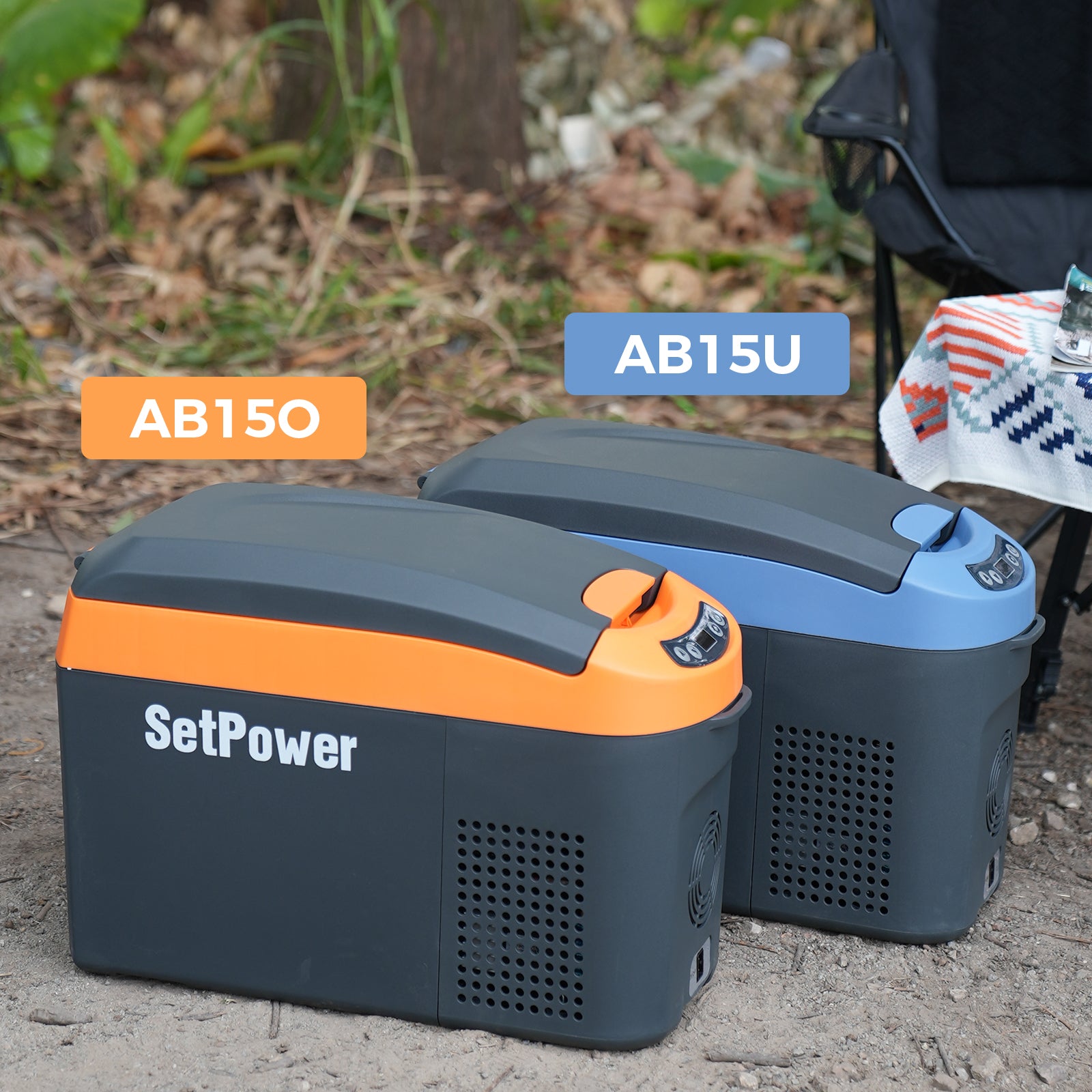 Setpower AB15 12V Car Fridge - 16Qt Portable Freezer for Vehicles, Camping & Road Trips - Compact Automotive Refrigerator with Armrest (Blue) - Perfect for Travel, Picnics & Outdoor Adventures