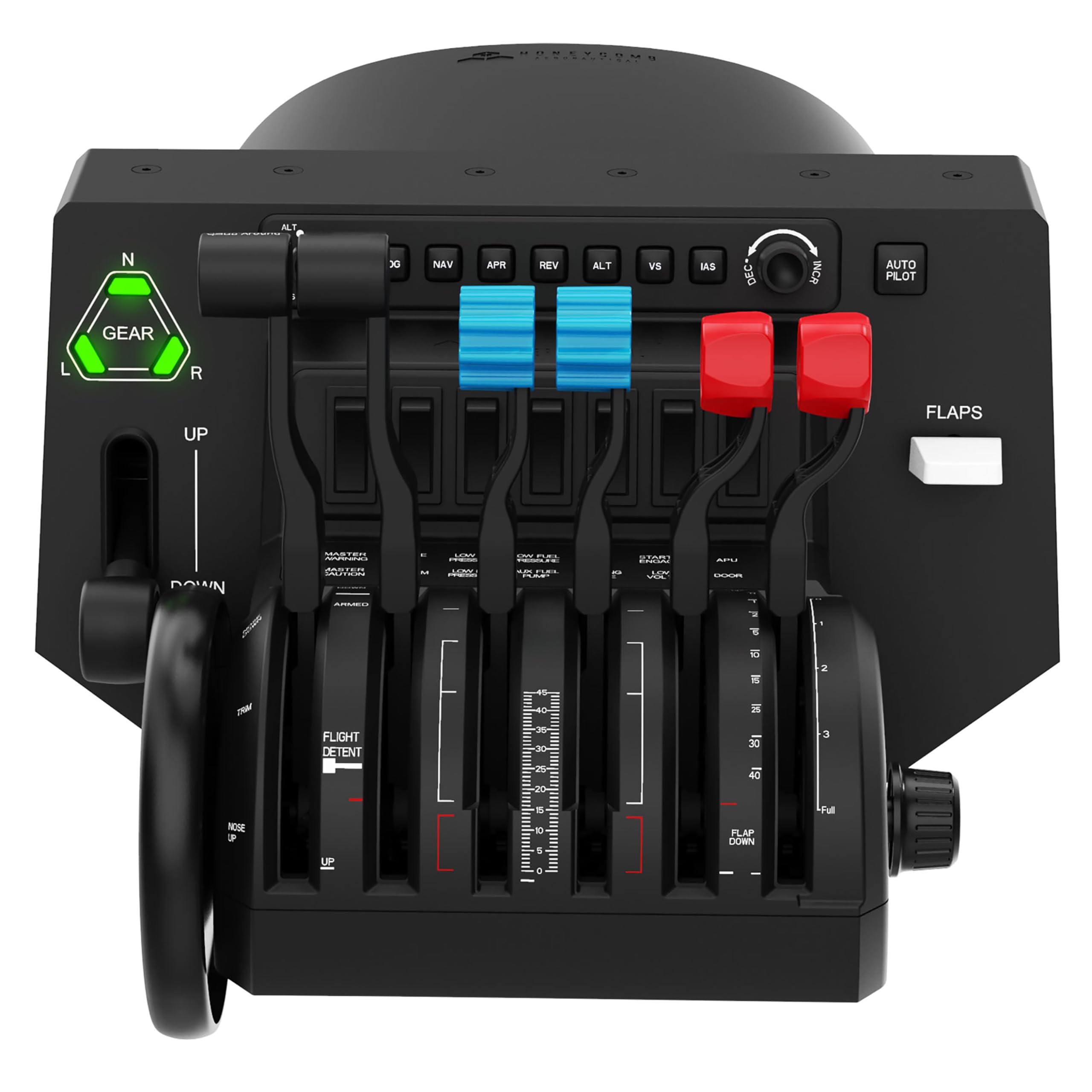 Honeycomb Aeronautical Bravo Flight Simulator Throttle Quadrant - 6 Interchangeable Levers for Trim, Gear, Flaps, Autopilot & Radio Switch Panel | USB-C Cable & Desk Clamps Included | Programmable for Flight Simulation Games | Perfect for Microsoft Flight Simulator & X-Plane | Realistic Cockpit Controls for PC Gaming