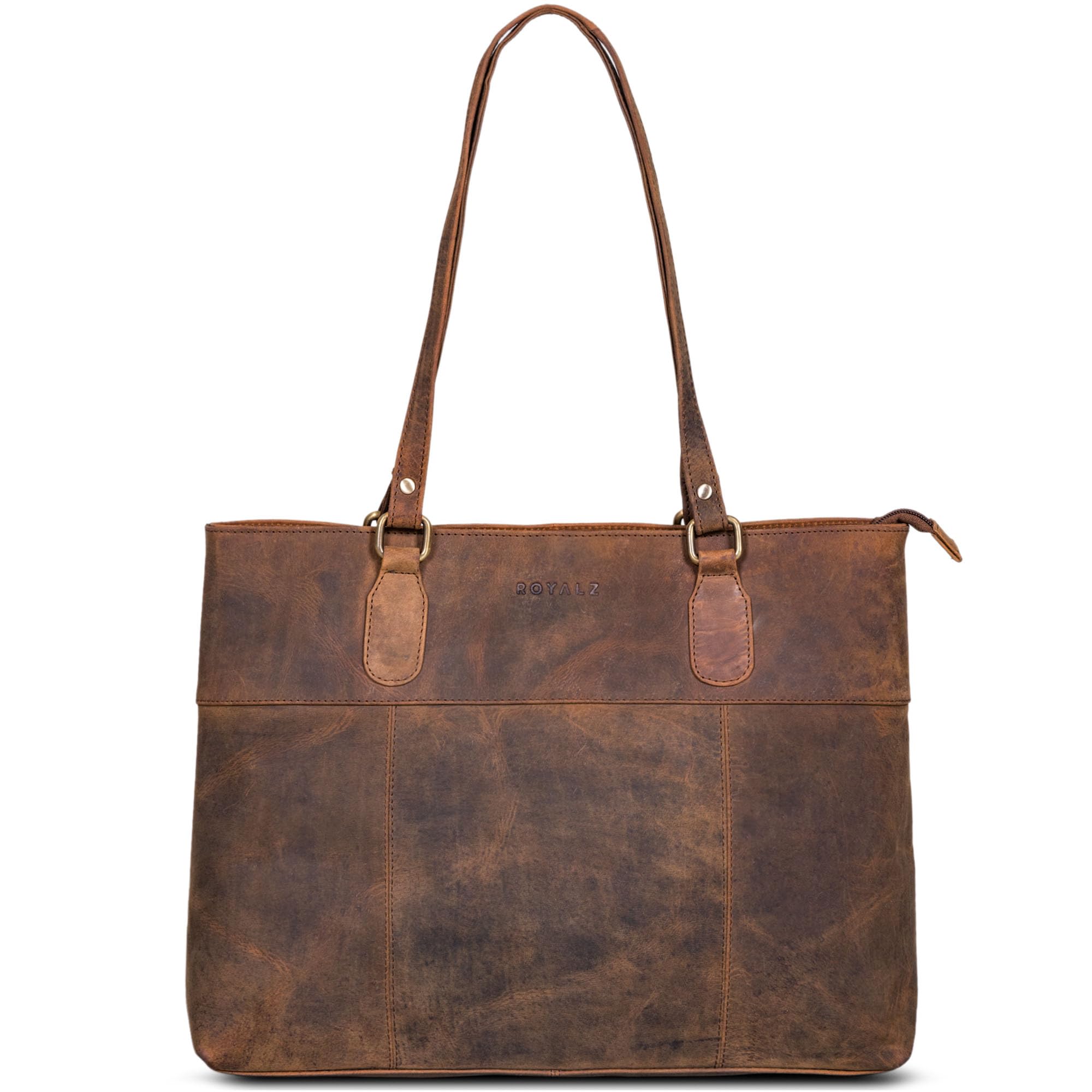 Vintage Genuine Leather Handbag for Women - ROYALZ 'Augustine' Medium Shoulder Bag with Long Handles | Perfect for Work, Travel & Everyday Use