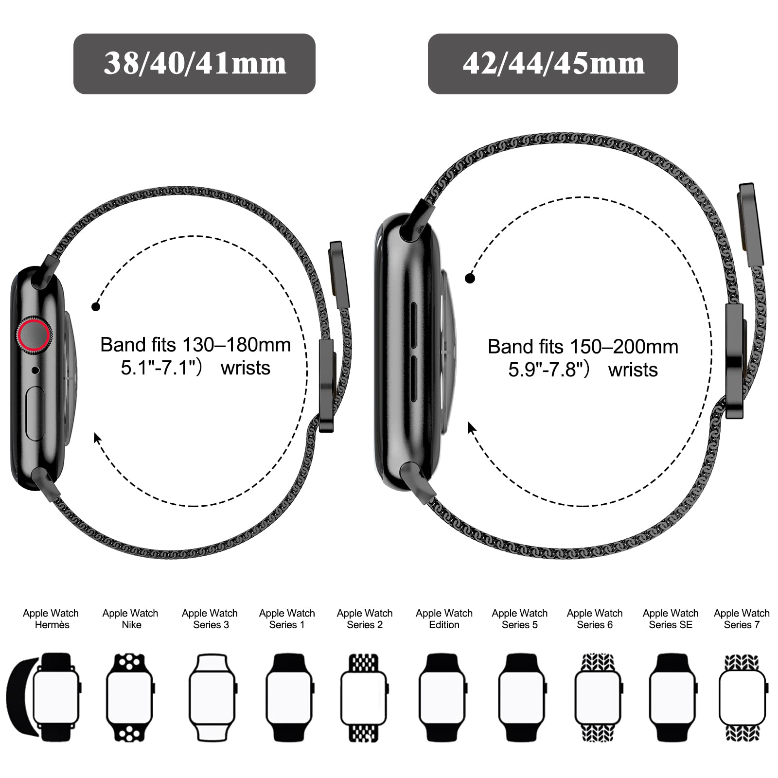 Premium Stainless Steel Milanese Loop Band for Apple Watch 45mm - Magnetic Mesh Strap Compatible with iWatch Series 10/9/8/7/6/5/4/3/2/1/SE - Adjustable Luxury Replacement Watch Band for Women & Men (Black) - Perfect for Workouts, Office & Everyday Wear
