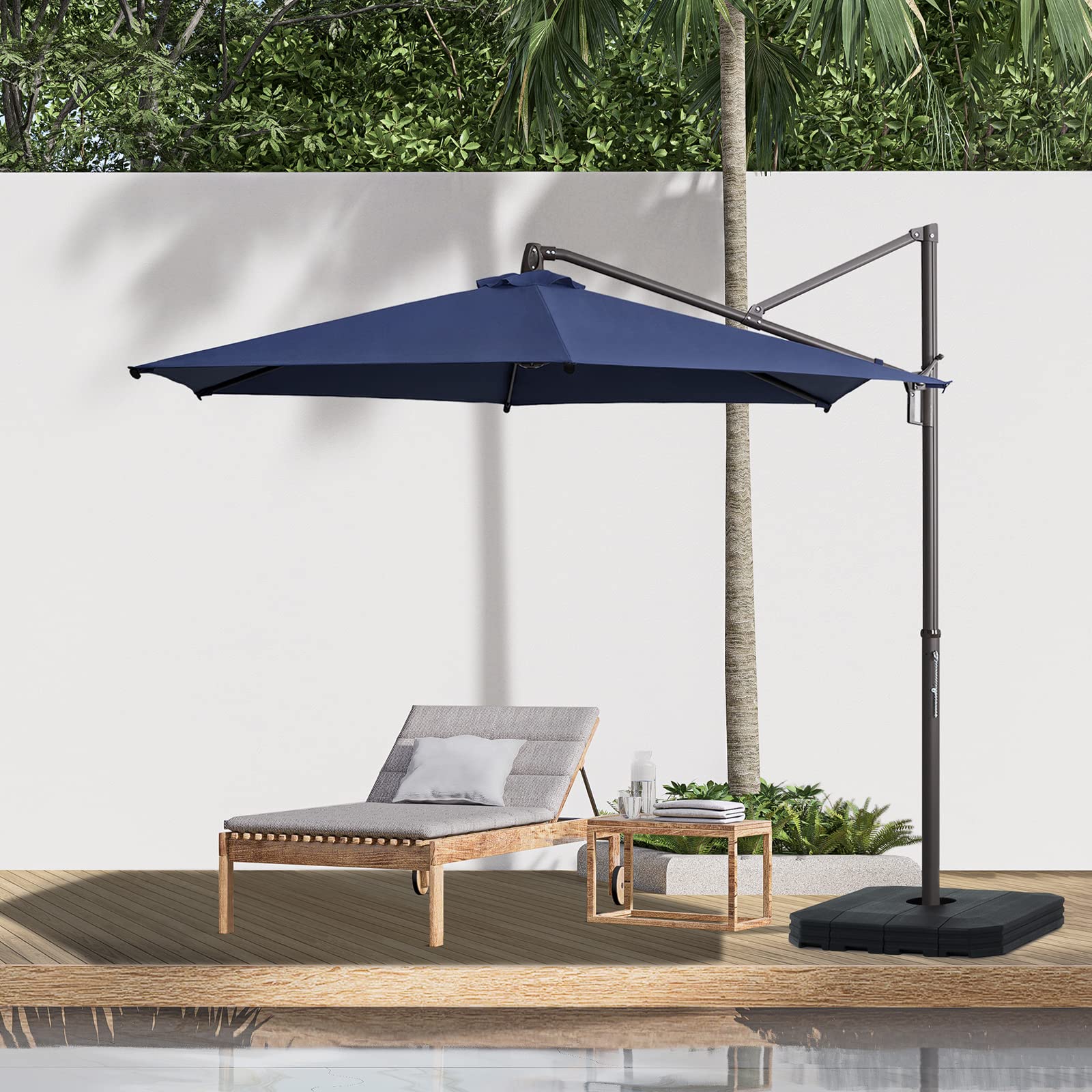 Premium Cantilever Patio Umbrella with Aluminum Stand - 3-Year Fade-Resistant Olefin Canopy, 360° Rotation & Adjustable Tilt - Perfect for Poolside, Deck, Garden, and Outdoor Dining Areas