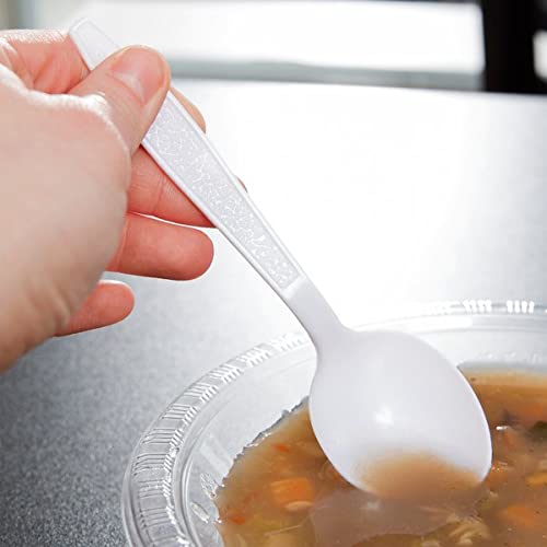 100-Pack Disposable White Soup Spoons - Individually Wrapped Plastic Cutlery for Takeout, Catering, Parties & Home Use