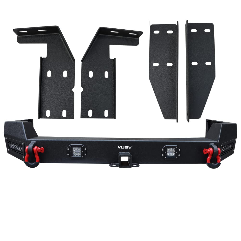 1999-2004 Jeep Grand Cherokee WJ Rear Bumper with Textured Black Finish, 4 LED Lights & D-Ring Tow Hooks - Off-Road Protection & Recovery Accessory for Adventure & Towing