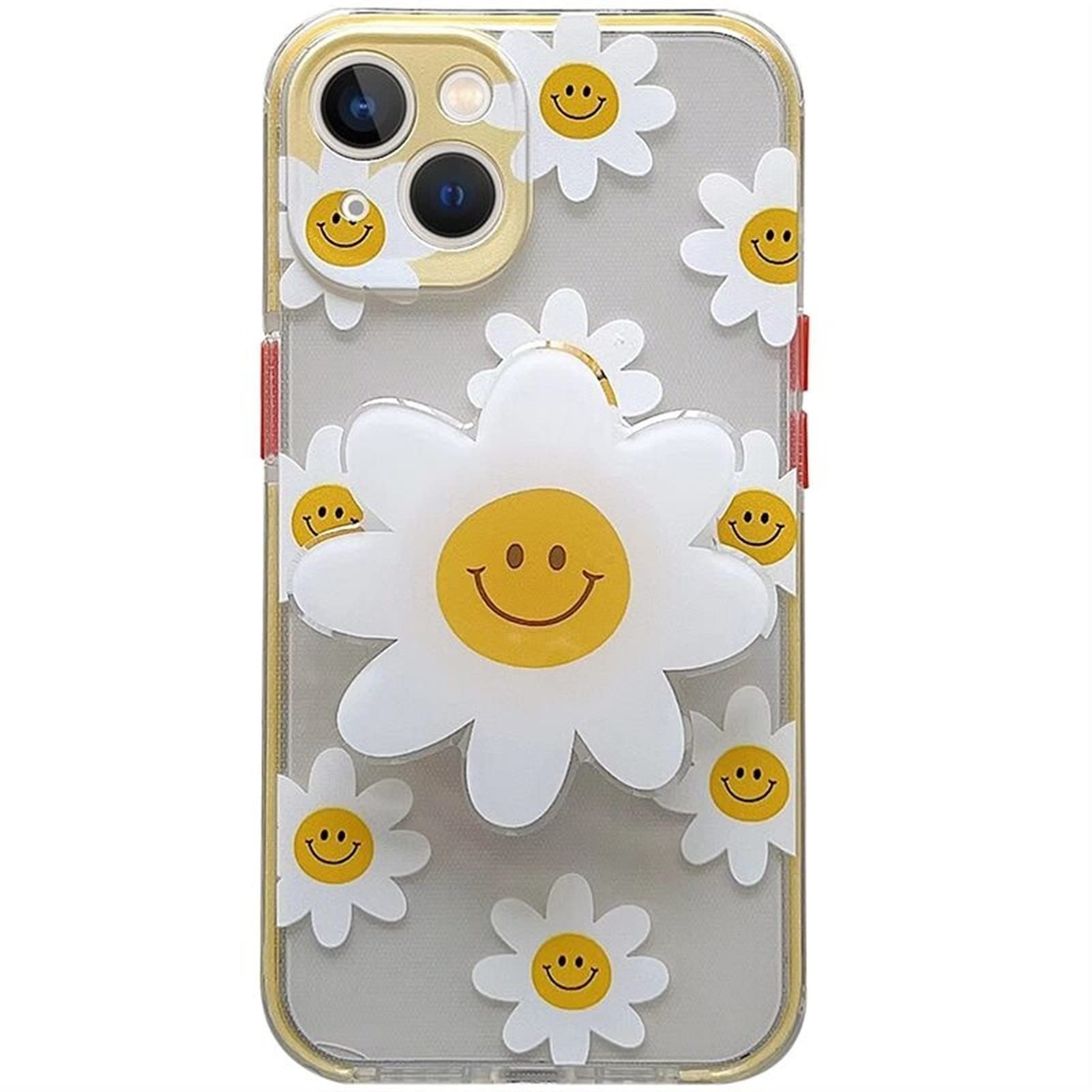 AYizy Cute Smile Daisy Flower Phone Case for iPhone 13 12 11 Pro Max - Soft Clear Silicone Cover with Stand Holder - Fashion Protective Case for Women Girls (Color WT033) - Perfect for Daily Use, Work, School & Travel