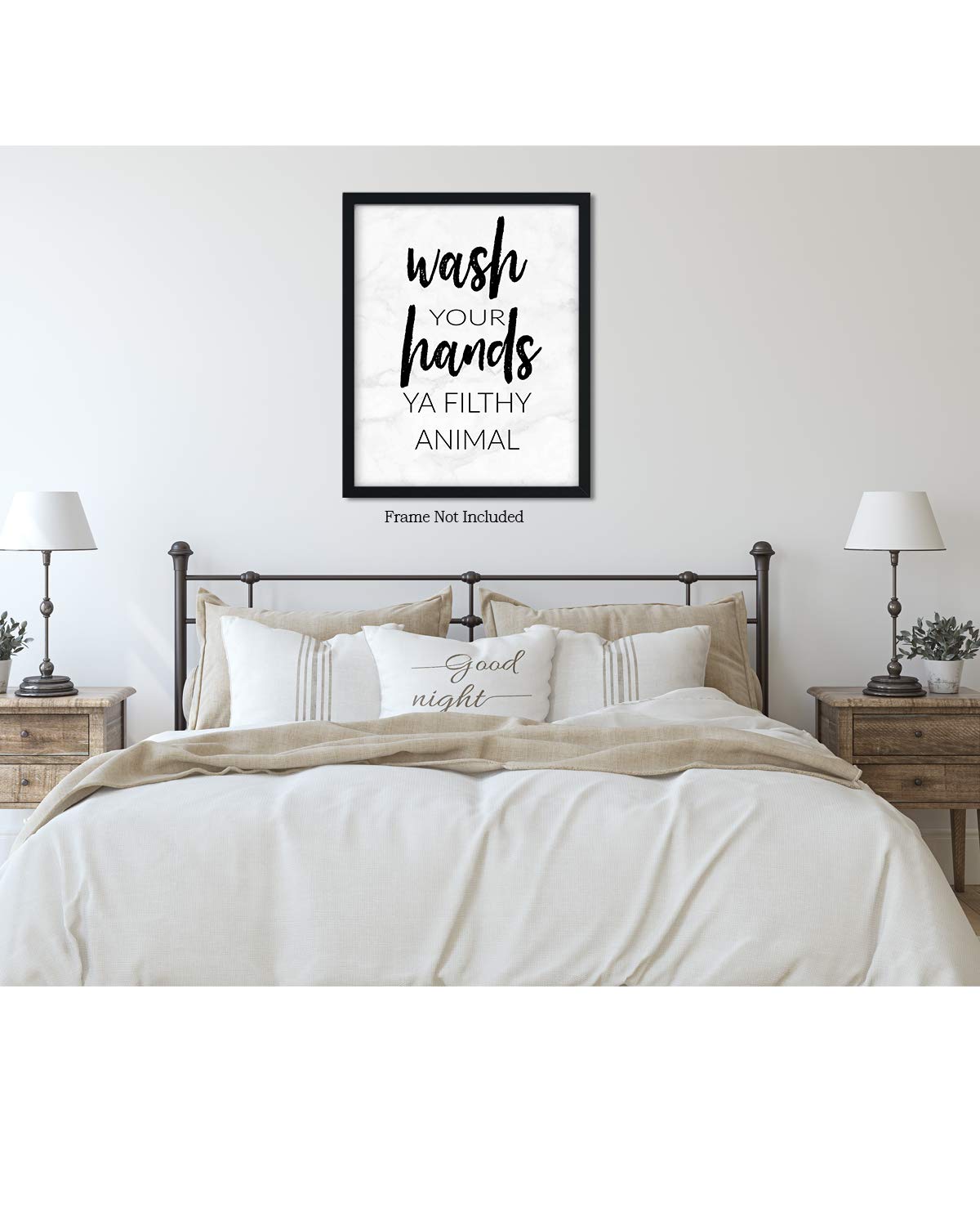 Funny Bathroom Wall Art - 'Wash Your Hands You Filthy Animal' Farmhouse Decor - 24x30 Ready to Hang Canvas - Powder Room & Guest Bathroom Wall Decor for Home, Office, or Restaurant