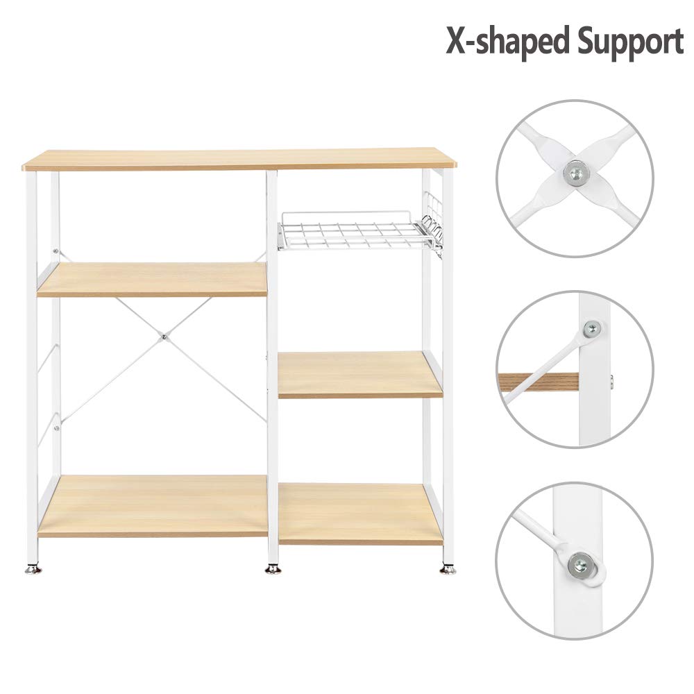 3-Tier Microwave Stand Kitchen Baker's Rack with Hooks & Pull Basket - 35.5