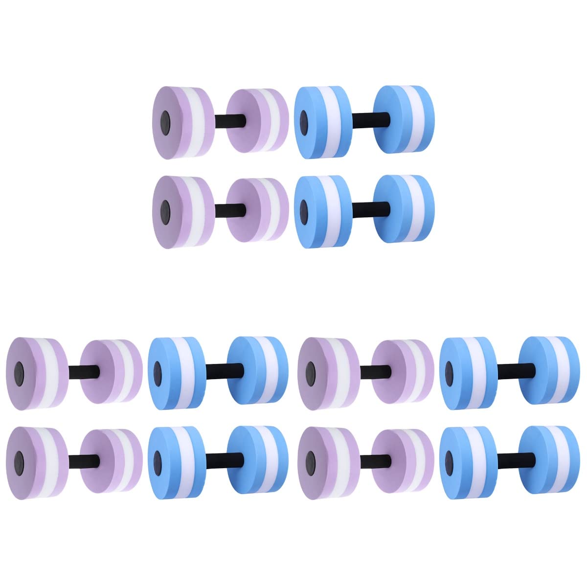 PRETYZOOM 6-Pack EVA Floating Dumbbell Water Barbell Set - Durable Aqua Fitness Equipment for Swimming, Water Yoga & Pool Workouts - Lightweight Exercise Gear for Men & Women (Purple/White + Blue/White) - Perfect for Pool Parties, Beach Workouts & Water Aerobics