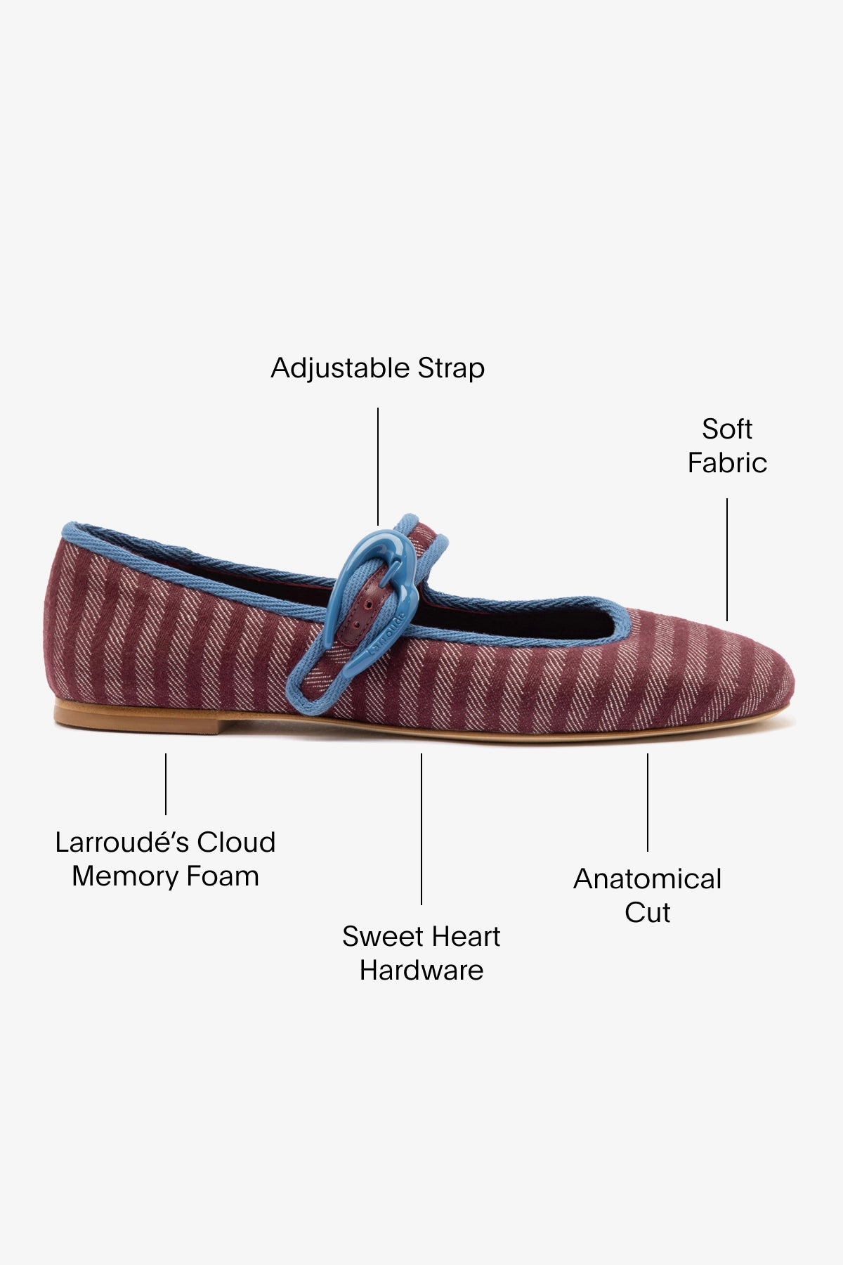Verona Ballet Flat Shoes for Women - Wine Striped Fabric with Blue Stone Embellishments | Comfortable & Stylish for Casual Wear, Office, and Special Occasions
