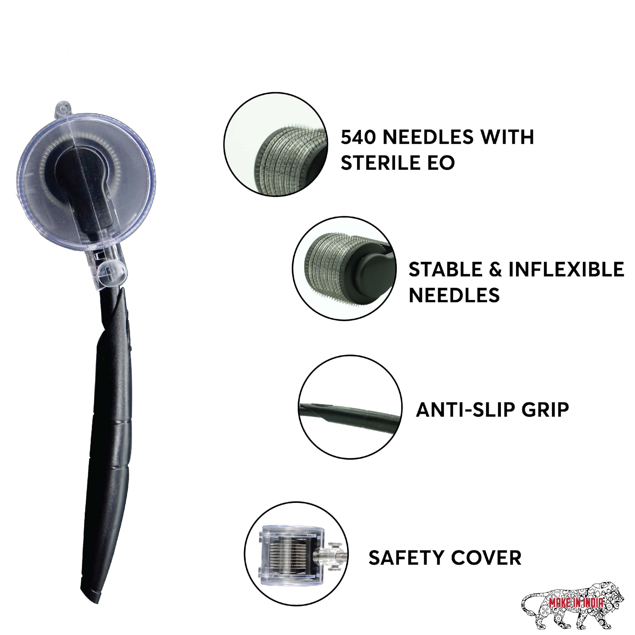MYORA Derma Roller 1.5mm - 540 Titanium Micro Needles for Beard Growth & Hair Regrowth | Anti Hair Loss & Thickening Treatment | Scalp & Beard Care | Easy to Use Black Microneedle Roller | Perfect for Home Hair Therapy & Men's Grooming Routine