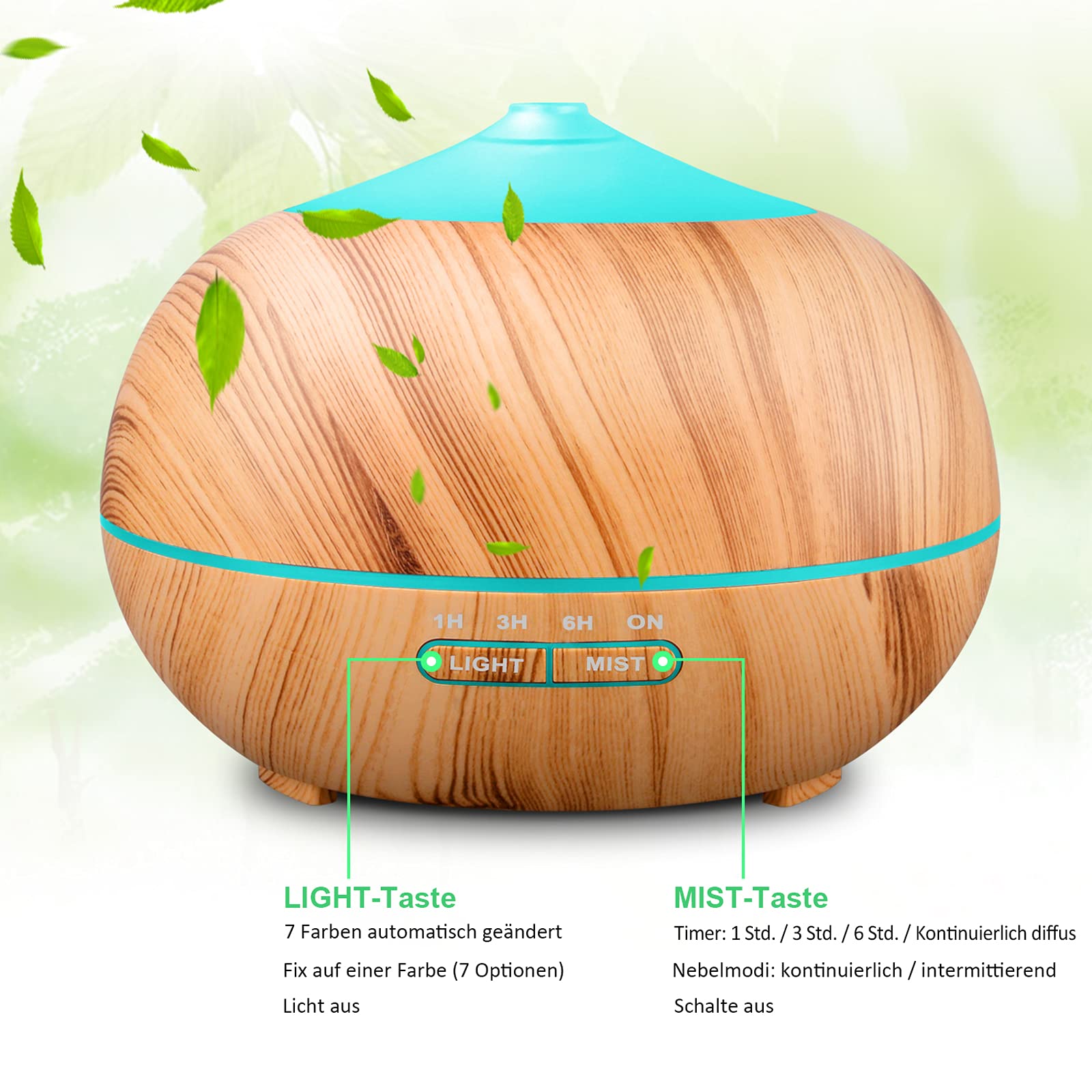 400ml Airymium Ultrasonic Essential Oil Humidifier & Aroma Diffuser - Wood Grain Design with LED Light & Timer for Bedroom, Home Office, Yoga Studio | Perfect for Aromatherapy, Relaxation & Air Moisturizing