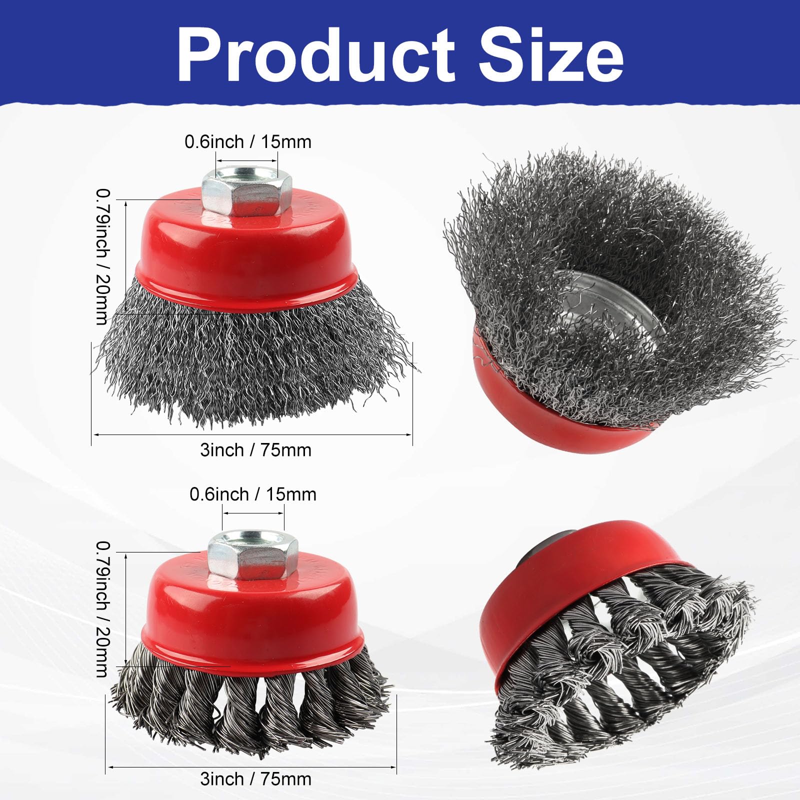 Rocaris 10 Pack Wire Cup Brush for Angle Grinders - 4.5 Inch Twisted Knotted & Coarse Crimped Wire Wheels for Metal Cleaning, Rust Removal & Surface Preparation | Perfect for DIY Projects, Automotive Repair & Industrial Applications