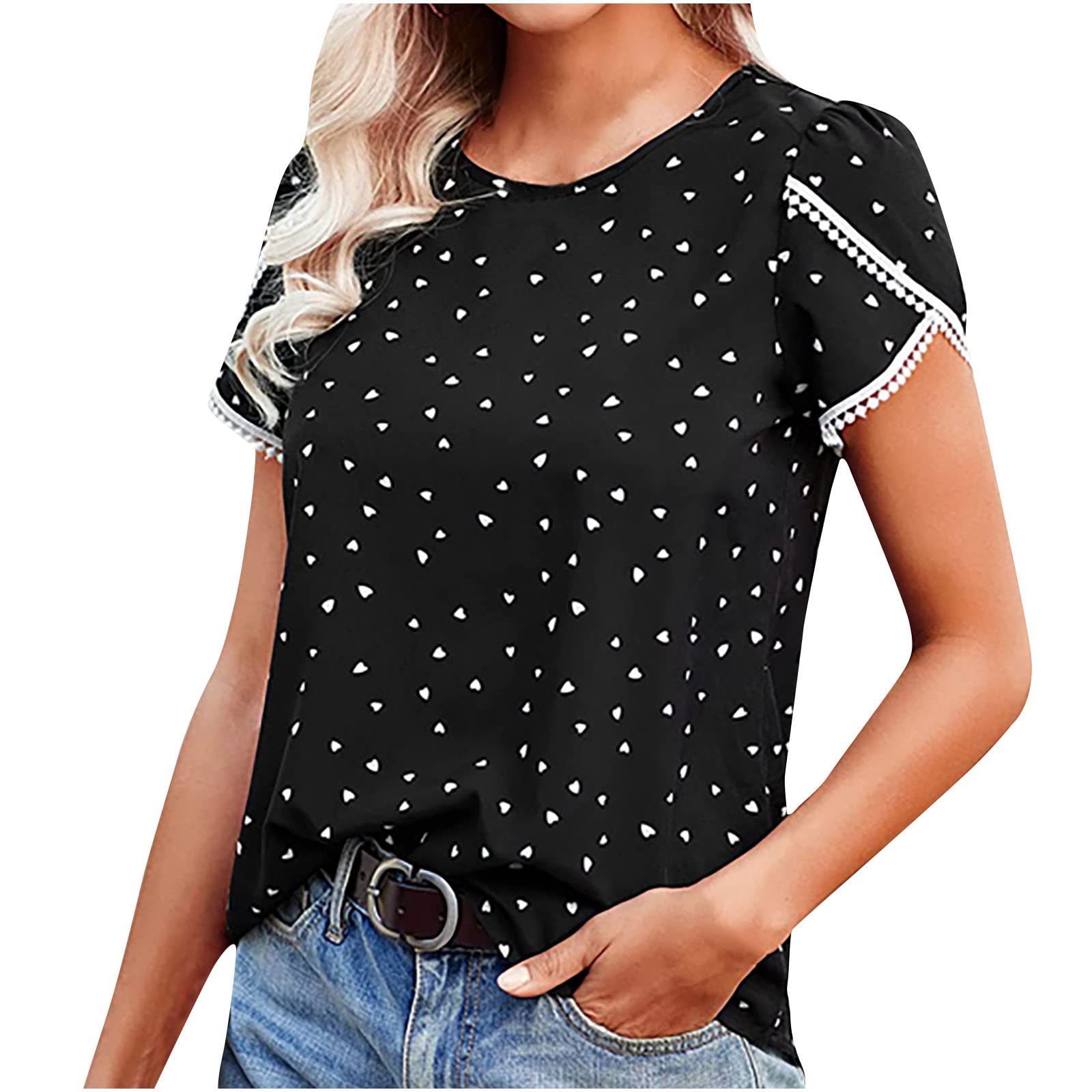 Padaii Women's Fashion Tunic Top - Elegant Casual Round Neck Short Sleeve Blouse with Stylish Print | Perfect for Office Wear, Date Nights & Summer Outfits