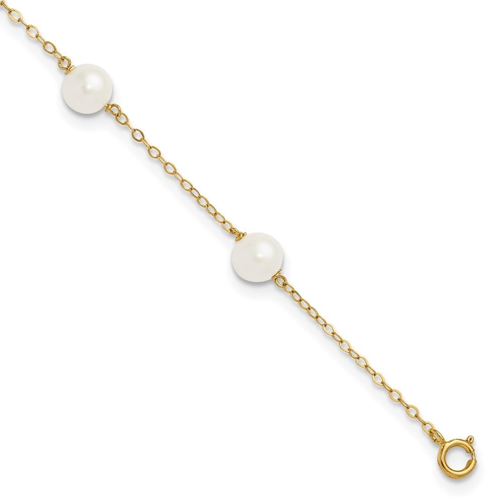 14K Yellow Gold 7mm White Pearl Anklet Bracelet - 9
