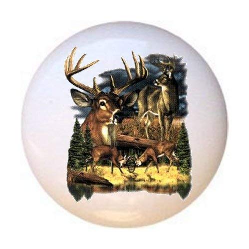 Deer Collage Ceramic Cabinet Knobs - Glossy Dresser Drawer Pulls for Home Decor | Elk & Moose Themed Hardware for Bedroom, Bathroom, Kitchen Cabinets
