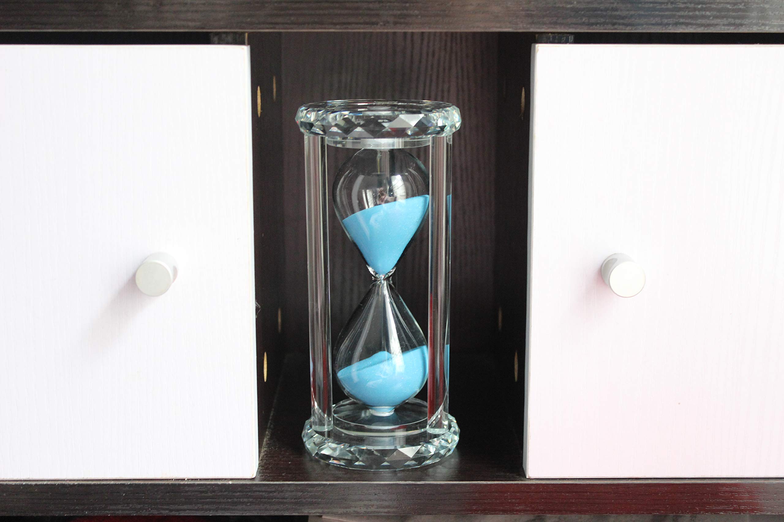 60 Minute Hourglass Timer - Crystal Sand Timer with Diamond Carving Surface - Perfect for Kitchen, Office, Desk Decor - Great Christmas & Birthday Gift (Blue) | Use for Cooking, Study Time Management, Yoga Meditation & Home Decoration