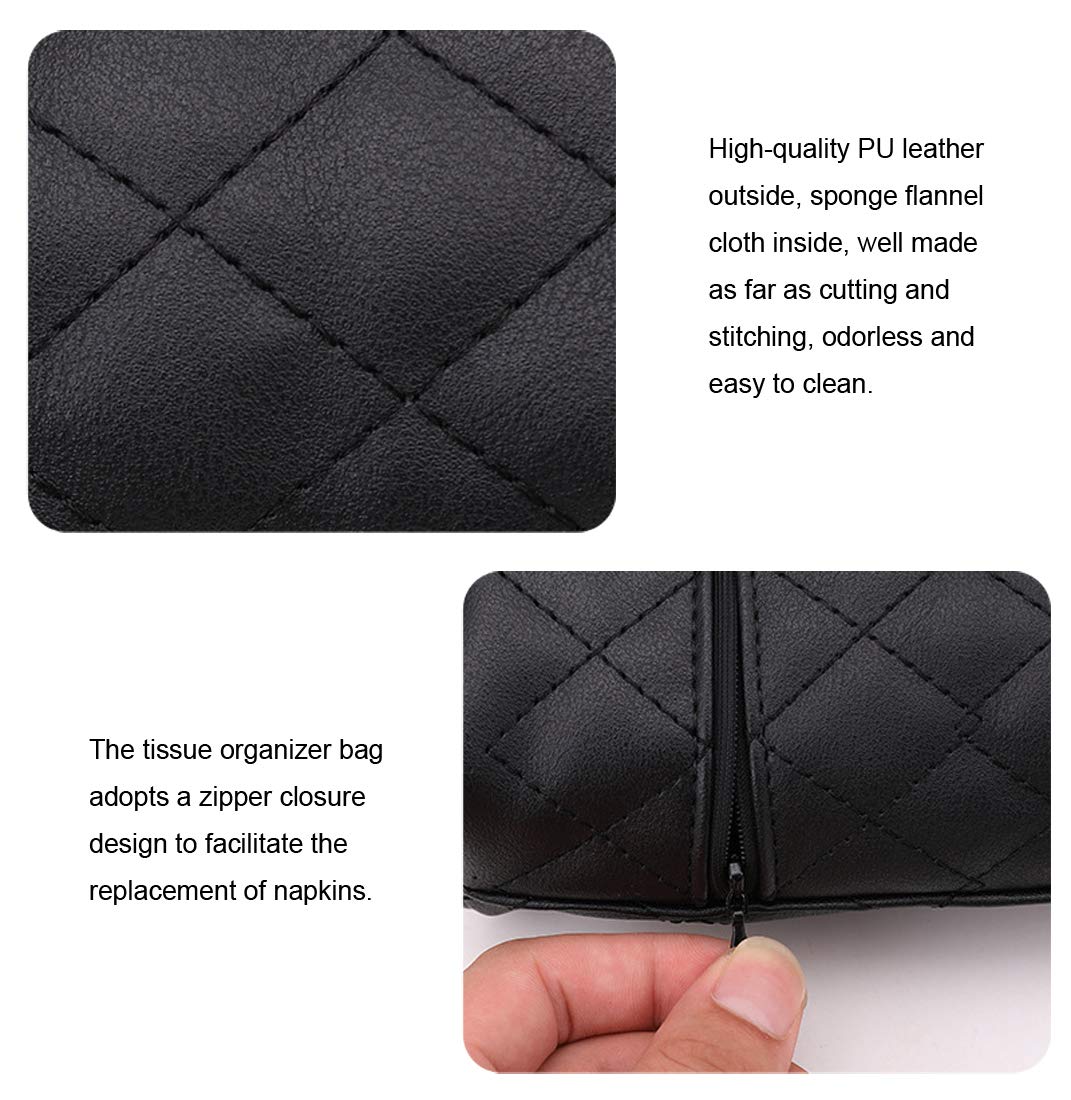 Premium PU Leather Universal Car Sun Visor & Backseat Tissue Holder - Hanging Organizer Storage Bag (Black) for Vehicles, SUVs, Trucks - Perfect for Road Trips & Daily Commute