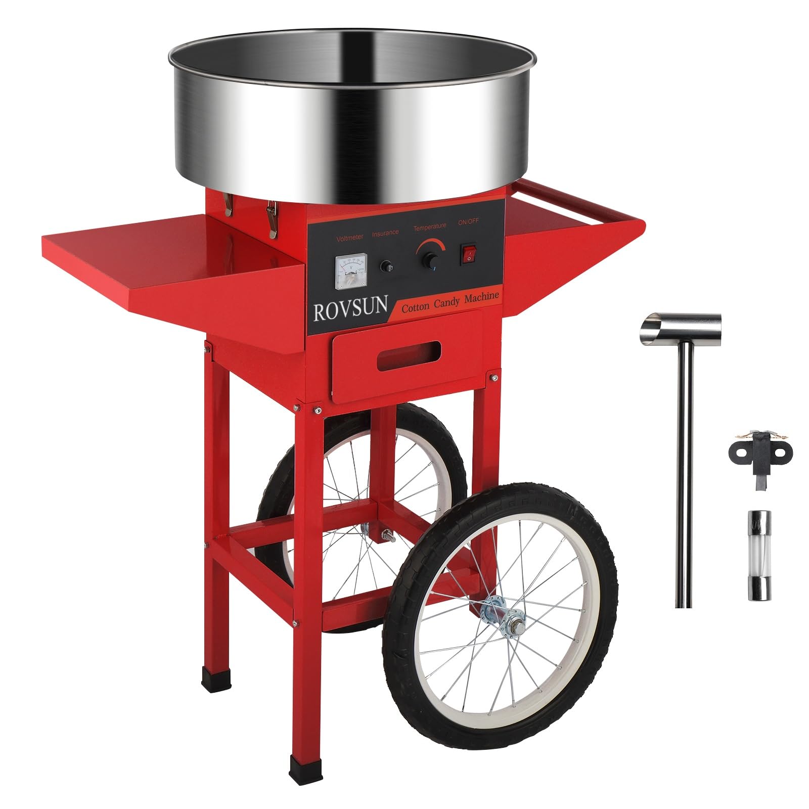 ROVSUN 21 Inch Commercial Cotton Candy Machine Cart with Stainless Steel Bowl, Sugar Scoop & Storage Drawer - Candy Floss Maker for Home, Parties, Carnivals & Events (Red) | Perfect for Birthday Celebrations, Wedding Receptions & School Fairs