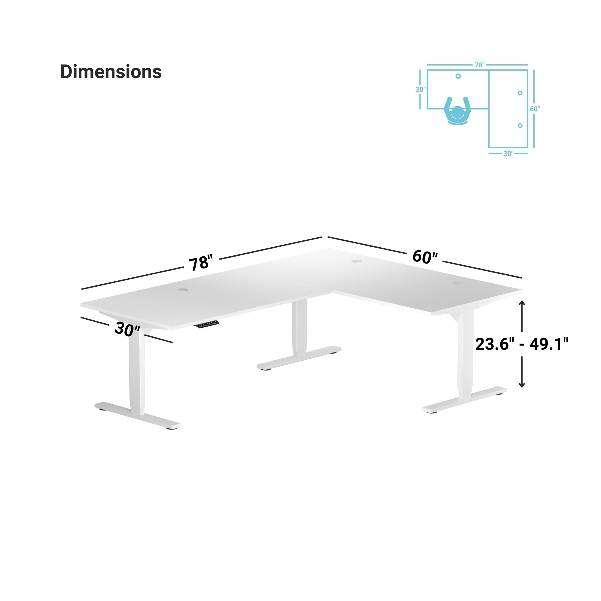 Adjustable L-Shaped Standing Desk 78x60 - Electric Height Adjustable Corner Desk for Home Office | Perfect for Ergonomic Workspace & Small Office Setup