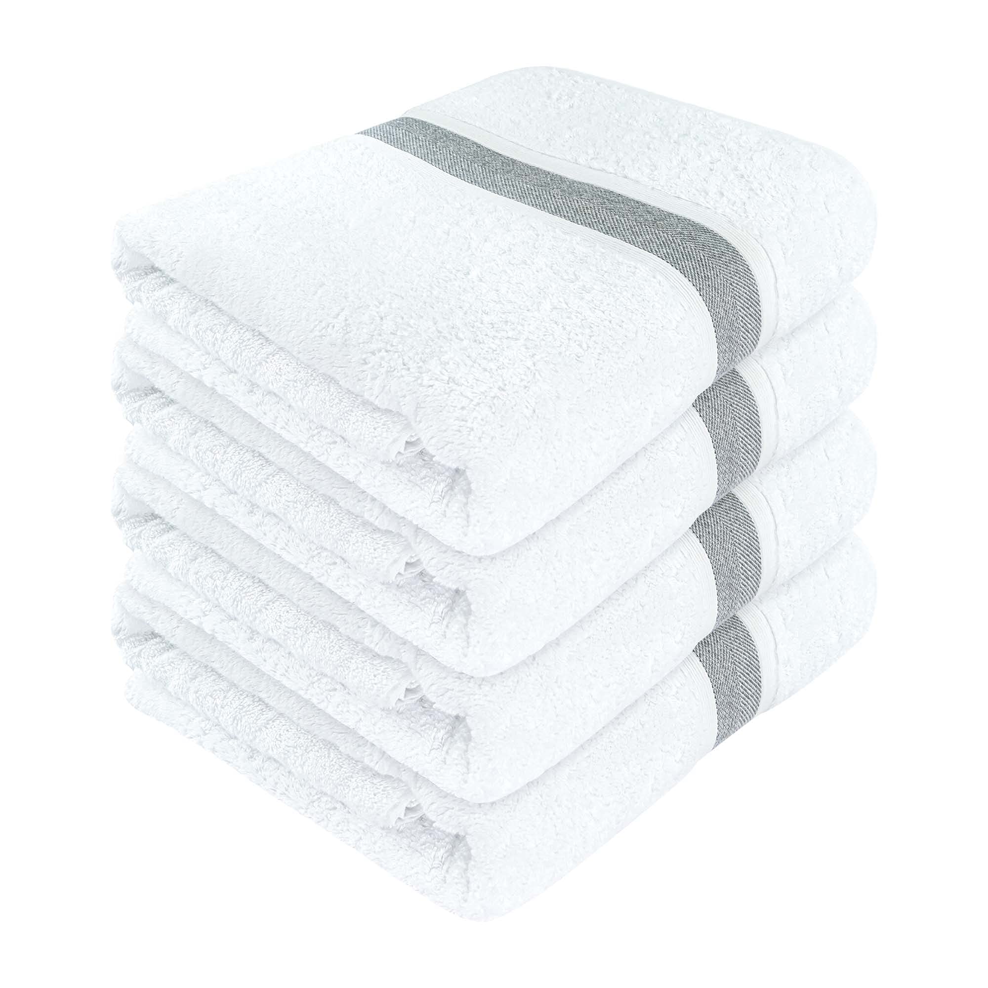 Luxury 100% Natural Cotton Bath Towels Set of 4 - Extra Large 35 x 67 Inches, Ultra Absorbent & Plush Hotel Quality Bath Sheets for Spa, Bathroom & Beach - Soft Thick Bordered Design Towels for Ultimate Comfort