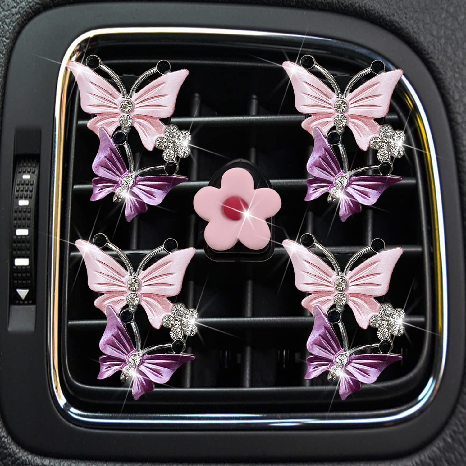4PCS Sparkly Butterfly Car Air Freshener Vent Clips - Cute Bling Car Diffuser & Vent Decoration Accessories for Women & Girls (Pink) - Perfect for Daily Commute, Road Trips & Gift Giving