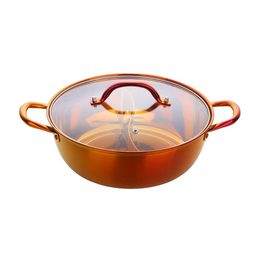 BAUT Stainless Steel Shabu Hot Pot with Twin Divided Design - 40cm Induction & Gas Stove Compatible Soup Pot with Glass Lid (Red) - Perfect for Japanese Shabu-Shabu, Korean BBQ, and Family Hot Pot Dining