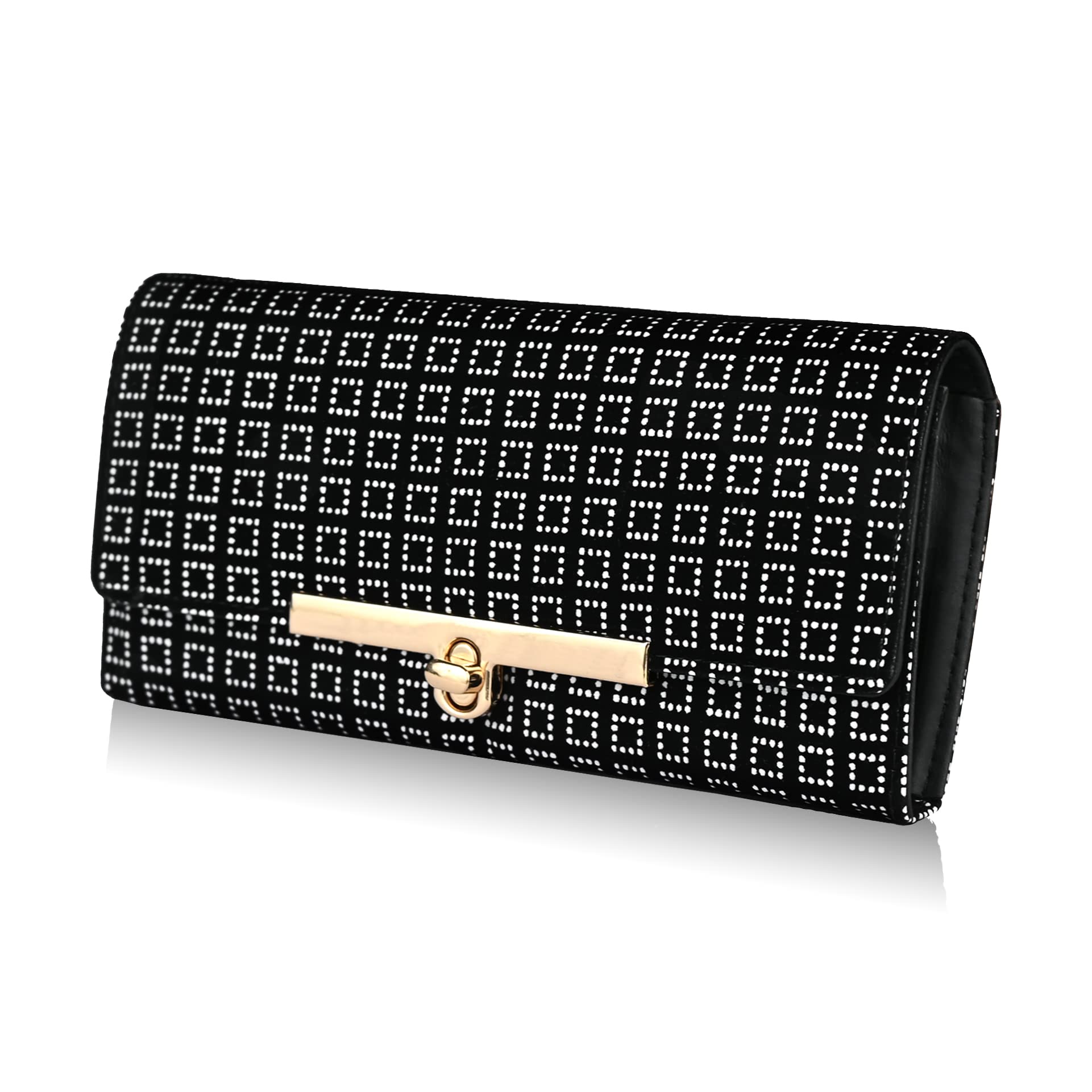ALSU Women's Black Leather Hand Clutch Wallet Purse - Slim RFID Blocking Evening Bag for Parties, Weddings & Date Nights (LDU-012BW)